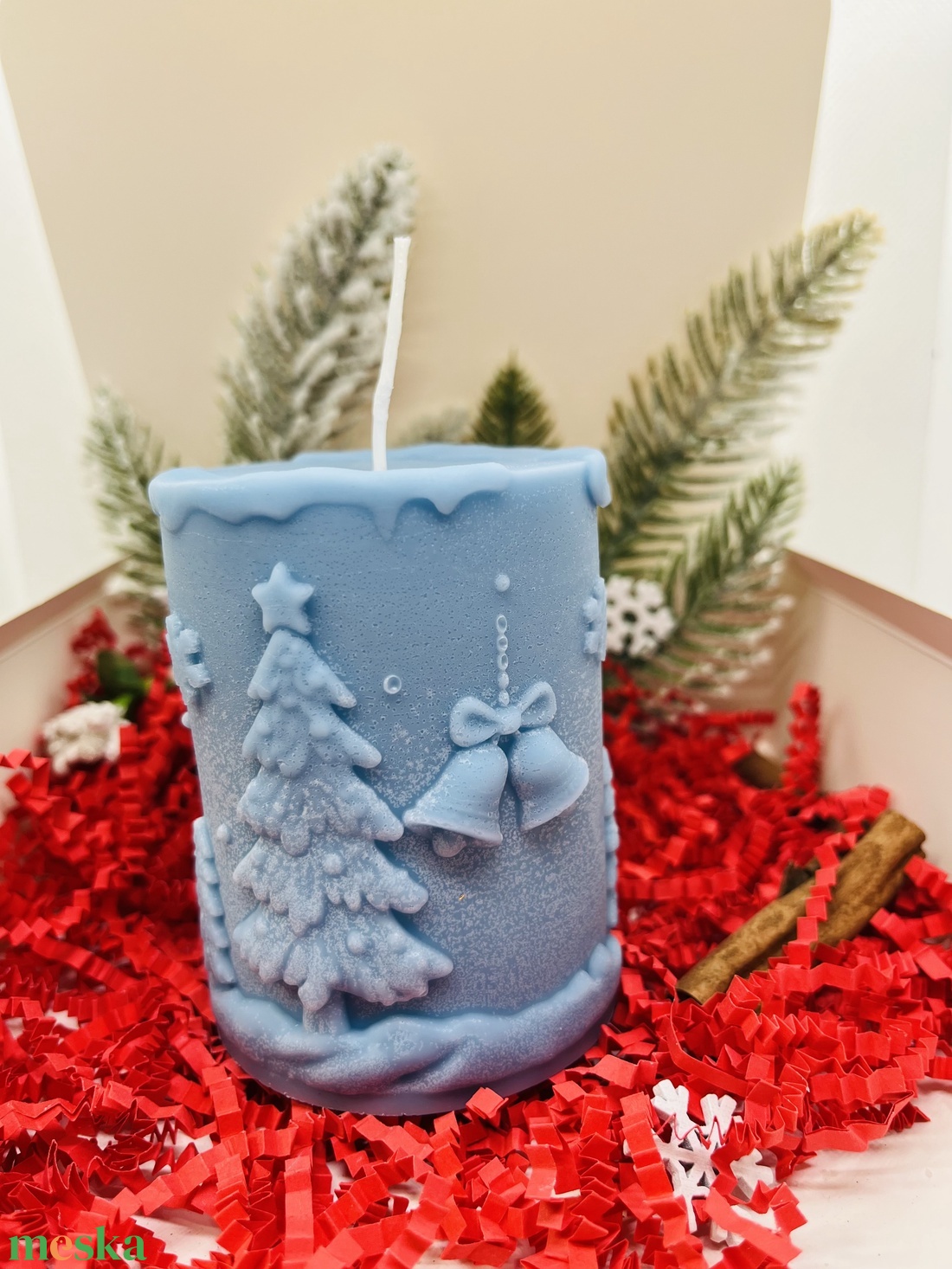 Karácsonyi Mintás Gyertya - Kék - karácsony - karácsonyi lakásdekoráció - karácsonyi illatgyertya, mécses - Meska.hu