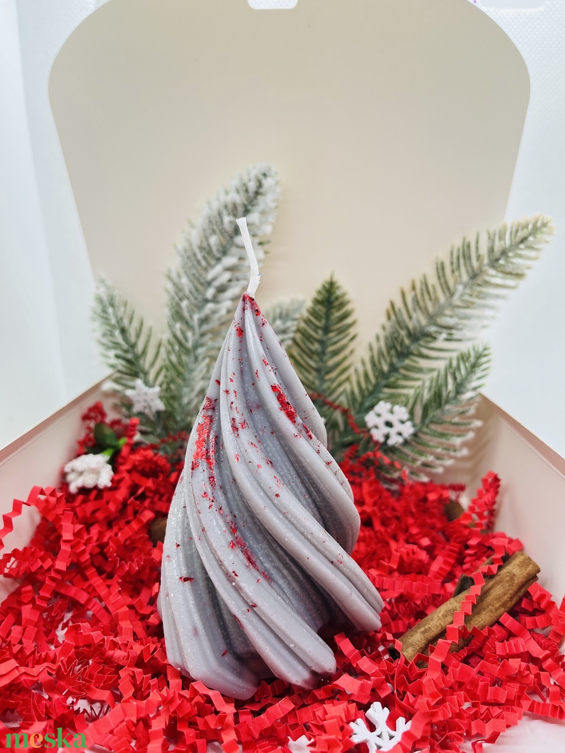 Piros Csillámos Fenyő Gyertya - karácsony - karácsonyi lakásdekoráció - karácsonyi illatgyertya, mécses - Meska.hu