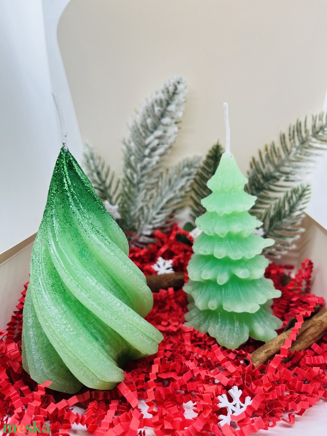 Zöld Fenyőfa Gyertyaszett  - karácsony - karácsonyi lakásdekoráció - karácsonyi illatgyertya, mécses - Meska.hu