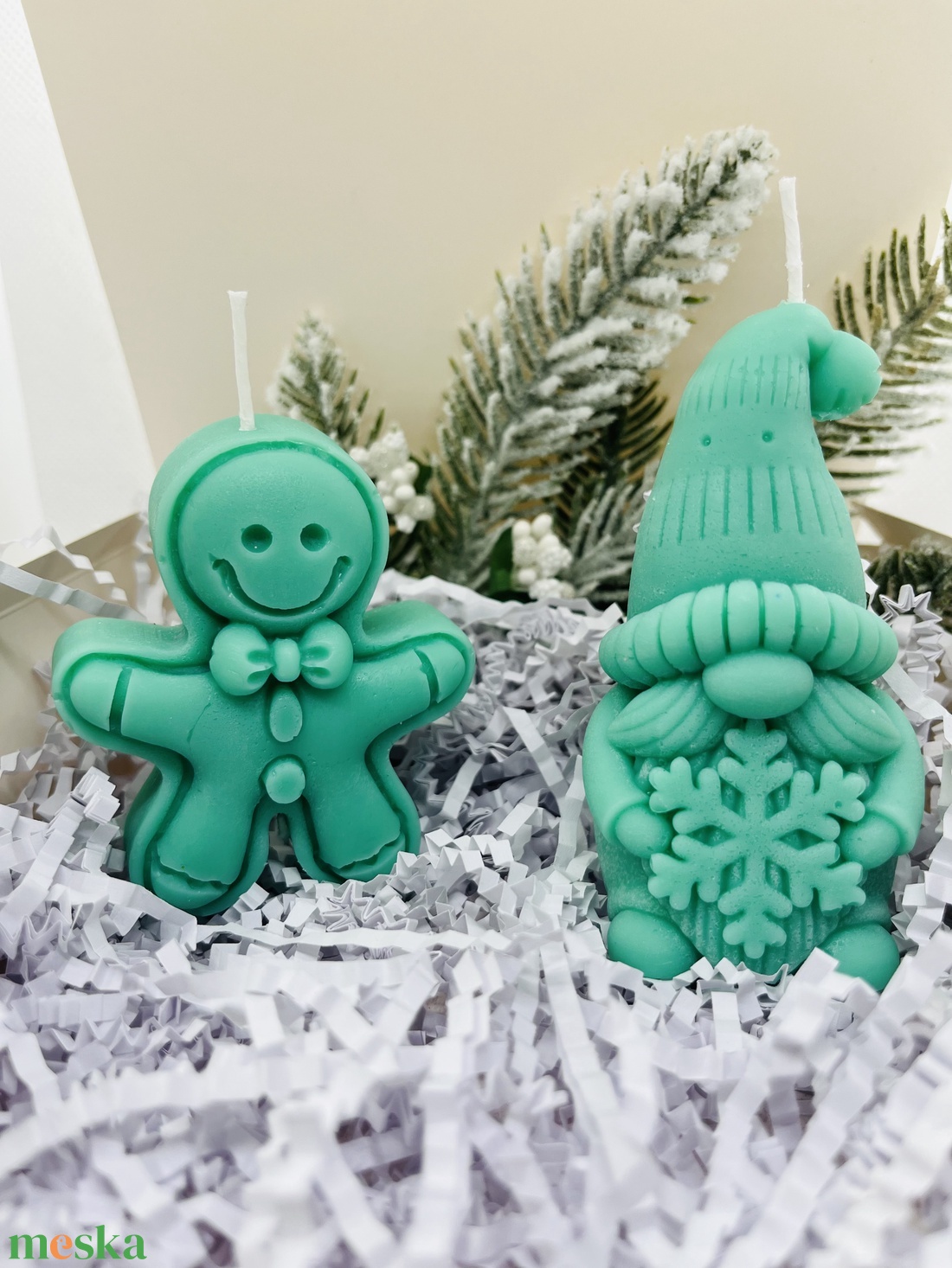 Zöld Mézi és Manó  Gyertya Szett - karácsony - karácsonyi lakásdekoráció - karácsonyi illatgyertya, mécses - Meska.hu