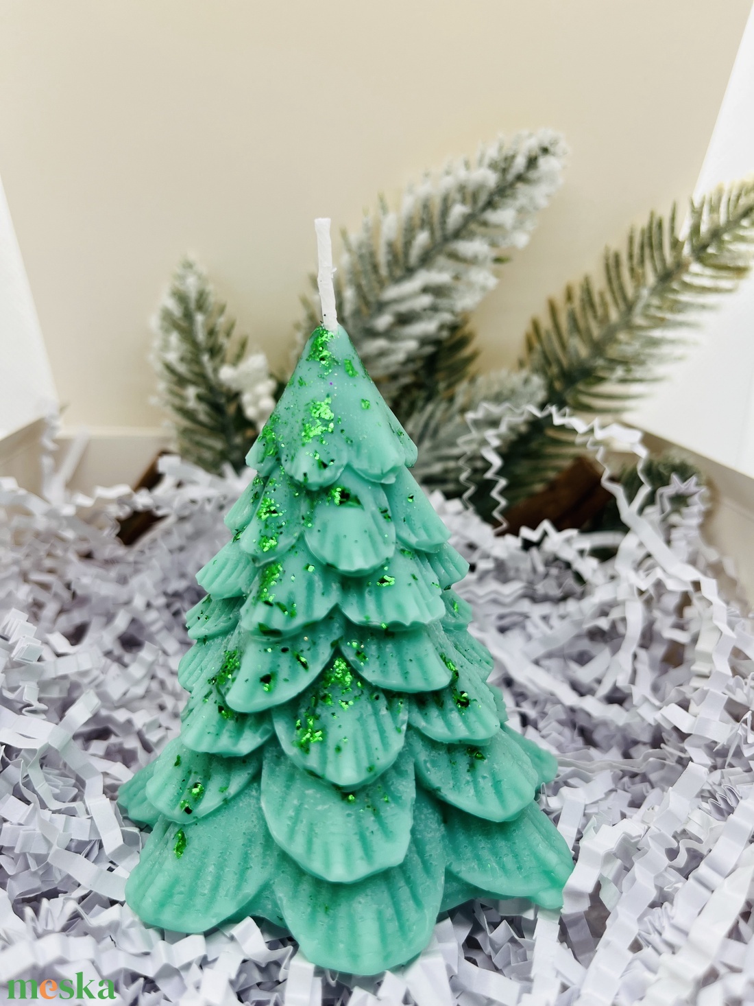 Zöld Fenyőfa Gyertya - karácsony - karácsonyi lakásdekoráció - karácsonyi illatgyertya, mécses - Meska.hu