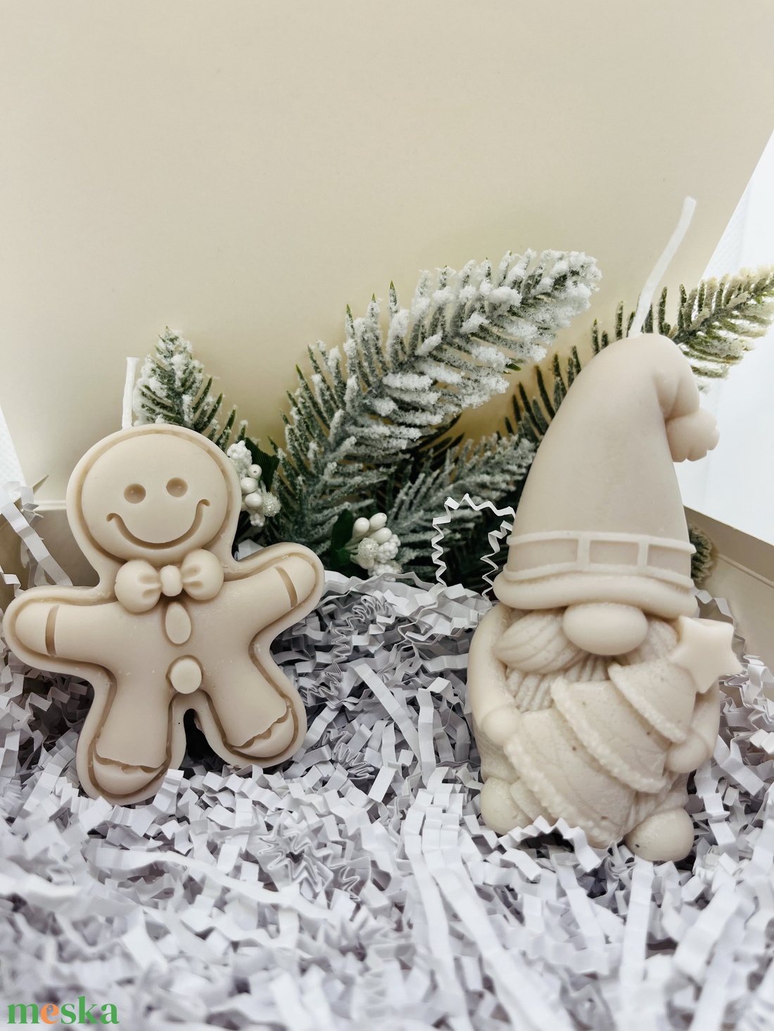 Bézs Mézi és Manó  Gyertya Szett - karácsony - karácsonyi lakásdekoráció - karácsonyi illatgyertya, mécses - Meska.hu