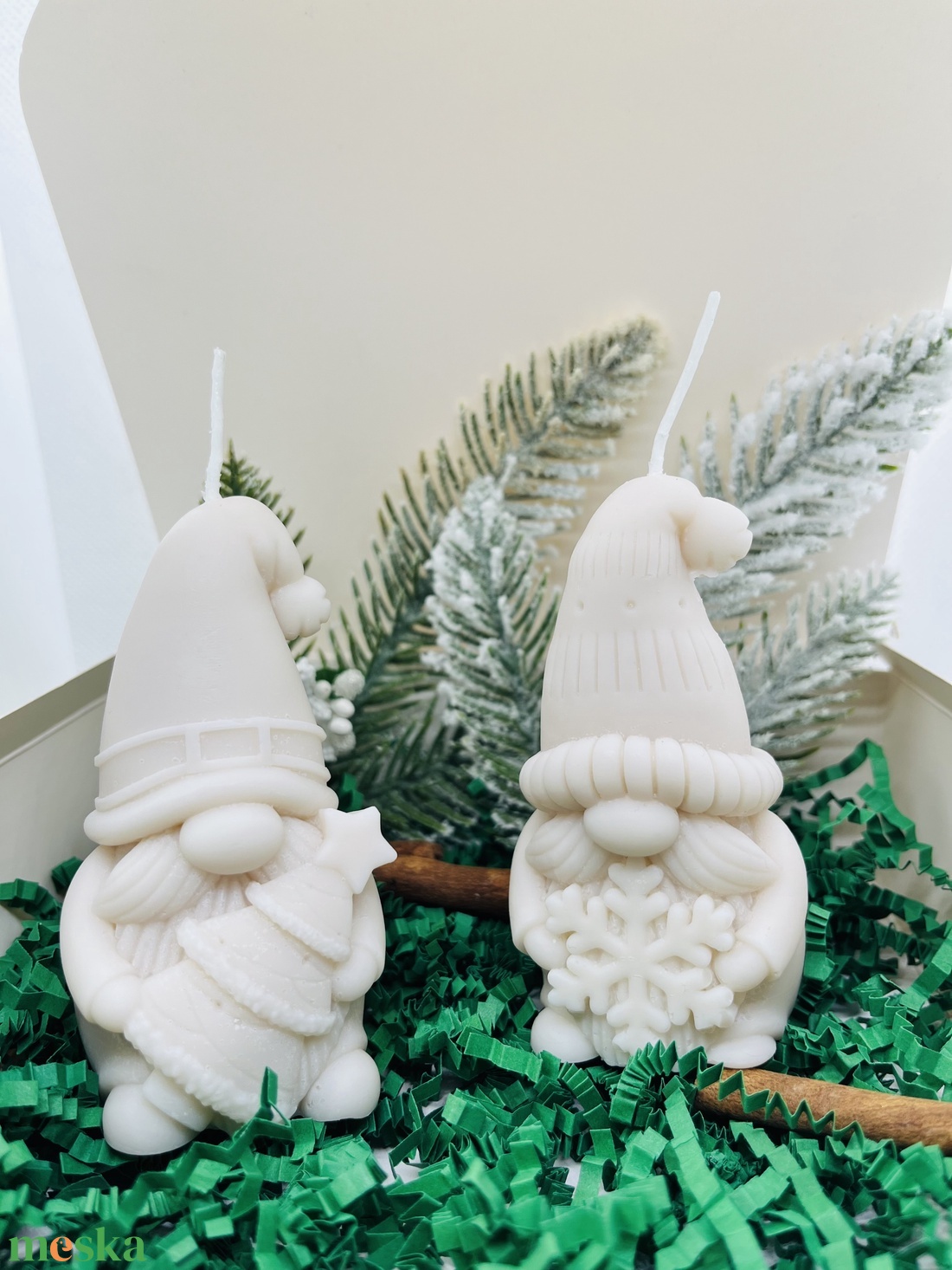 Bézs Manó Gyertya Szett - karácsony - karácsonyi lakásdekoráció - karácsonyi illatgyertya, mécses - Meska.hu