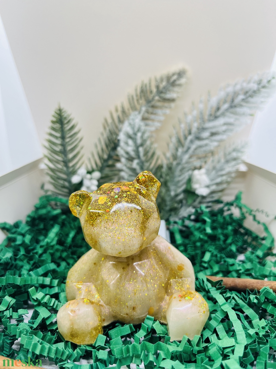 Világító Arany Maci - karácsony - karácsonyi lakásdekoráció - karácsonyfadíszek - Meska.hu