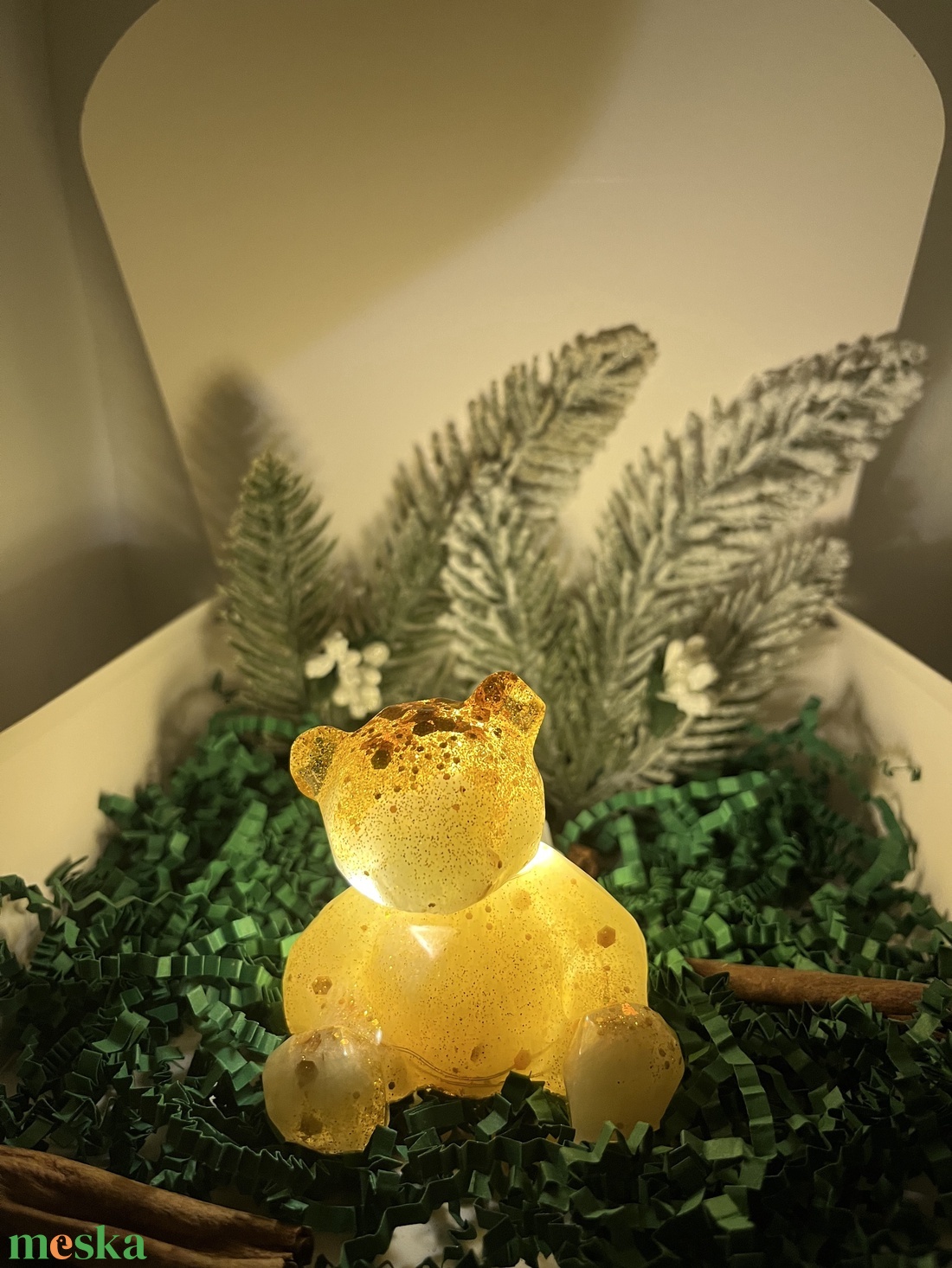 Világító Arany Maci - karácsony - karácsonyi lakásdekoráció - karácsonyfadíszek - Meska.hu