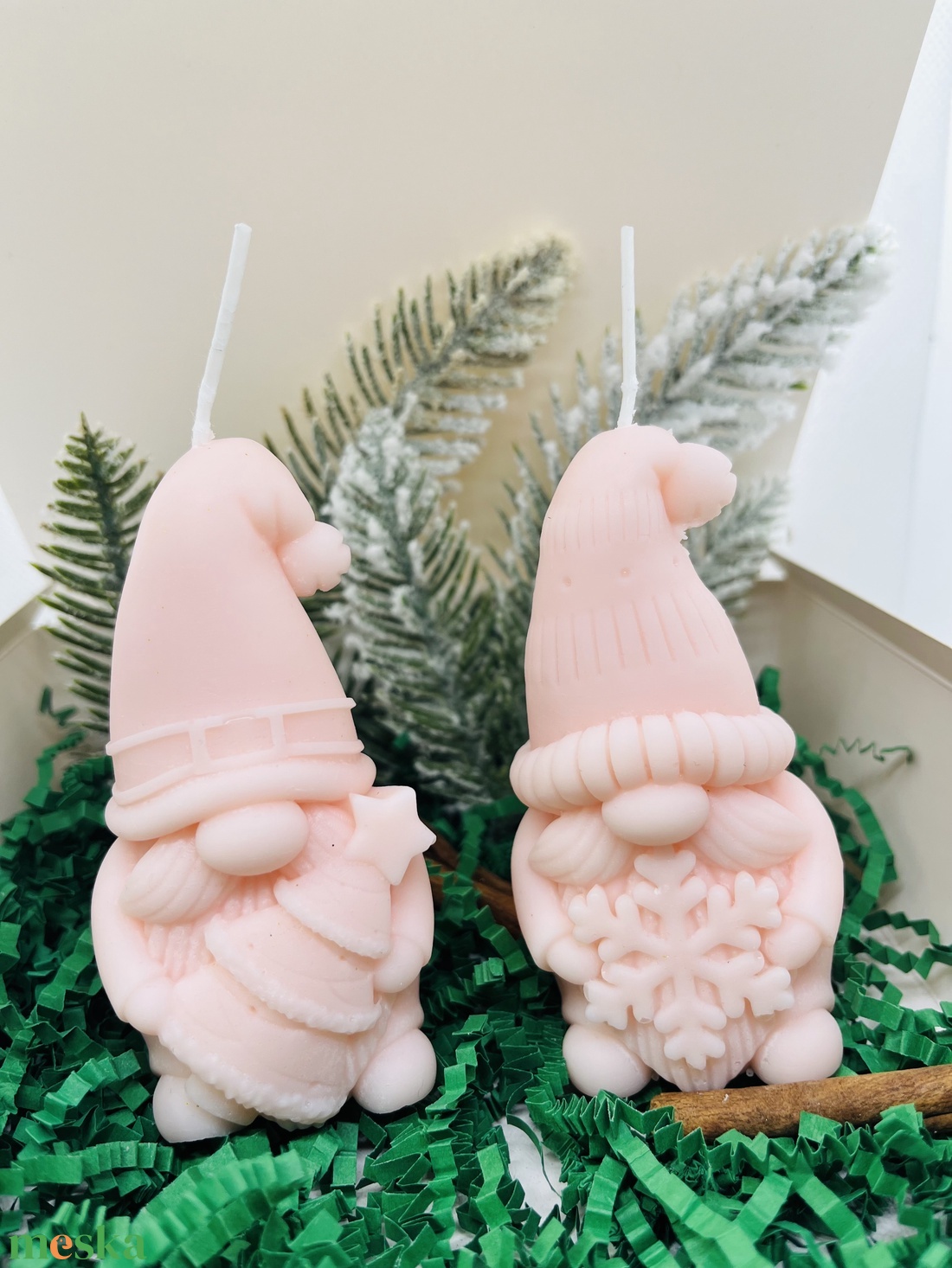 Púder rózsaszín Manó Gyertya Szett - karácsony - karácsonyi lakásdekoráció - karácsonyi illatgyertya, mécses - Meska.hu