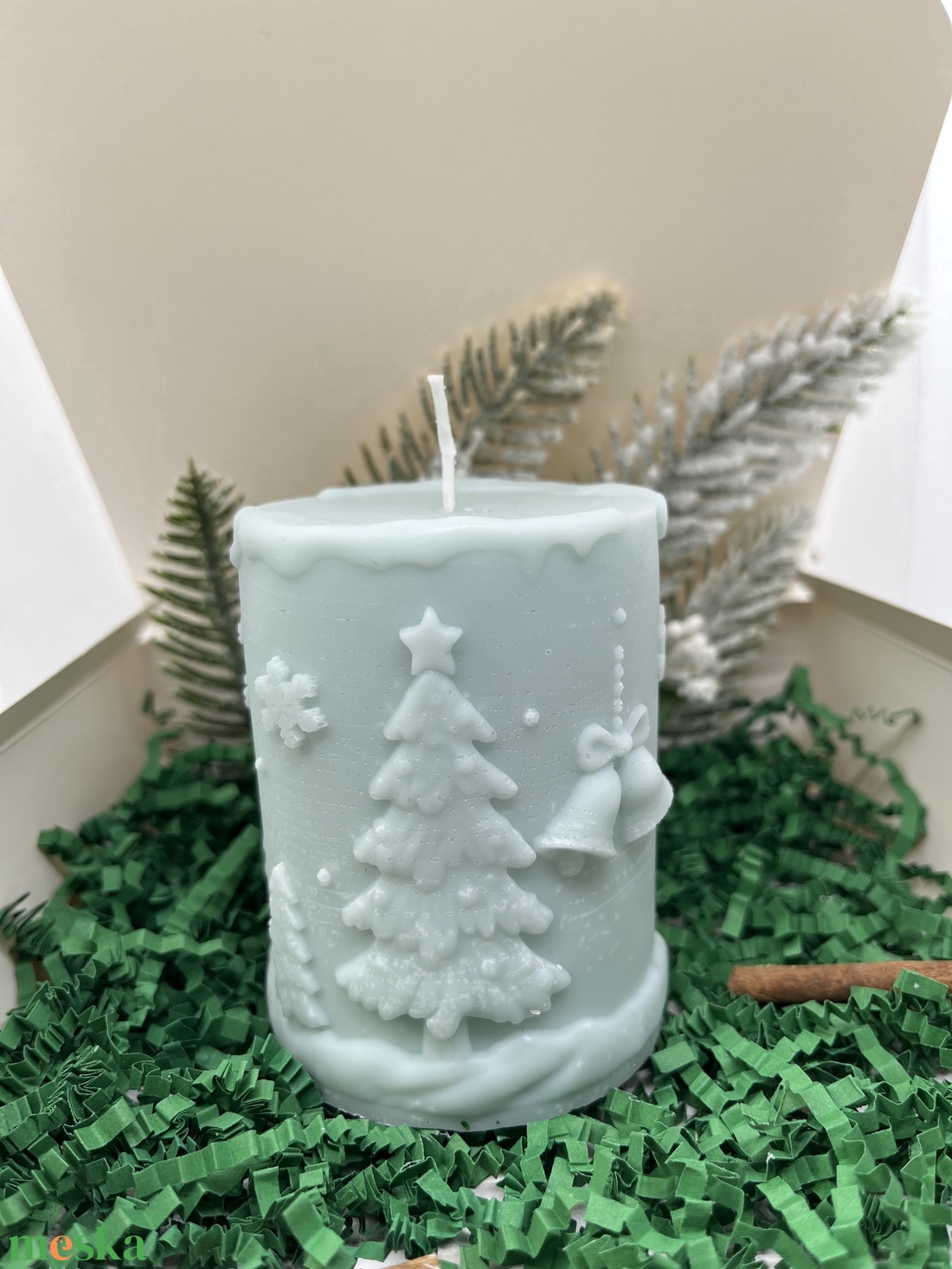 Rénszarvasos tömb gyertya- zöld  - karácsony - karácsonyi lakásdekoráció - karácsonyi illatgyertya, mécses - Meska.hu