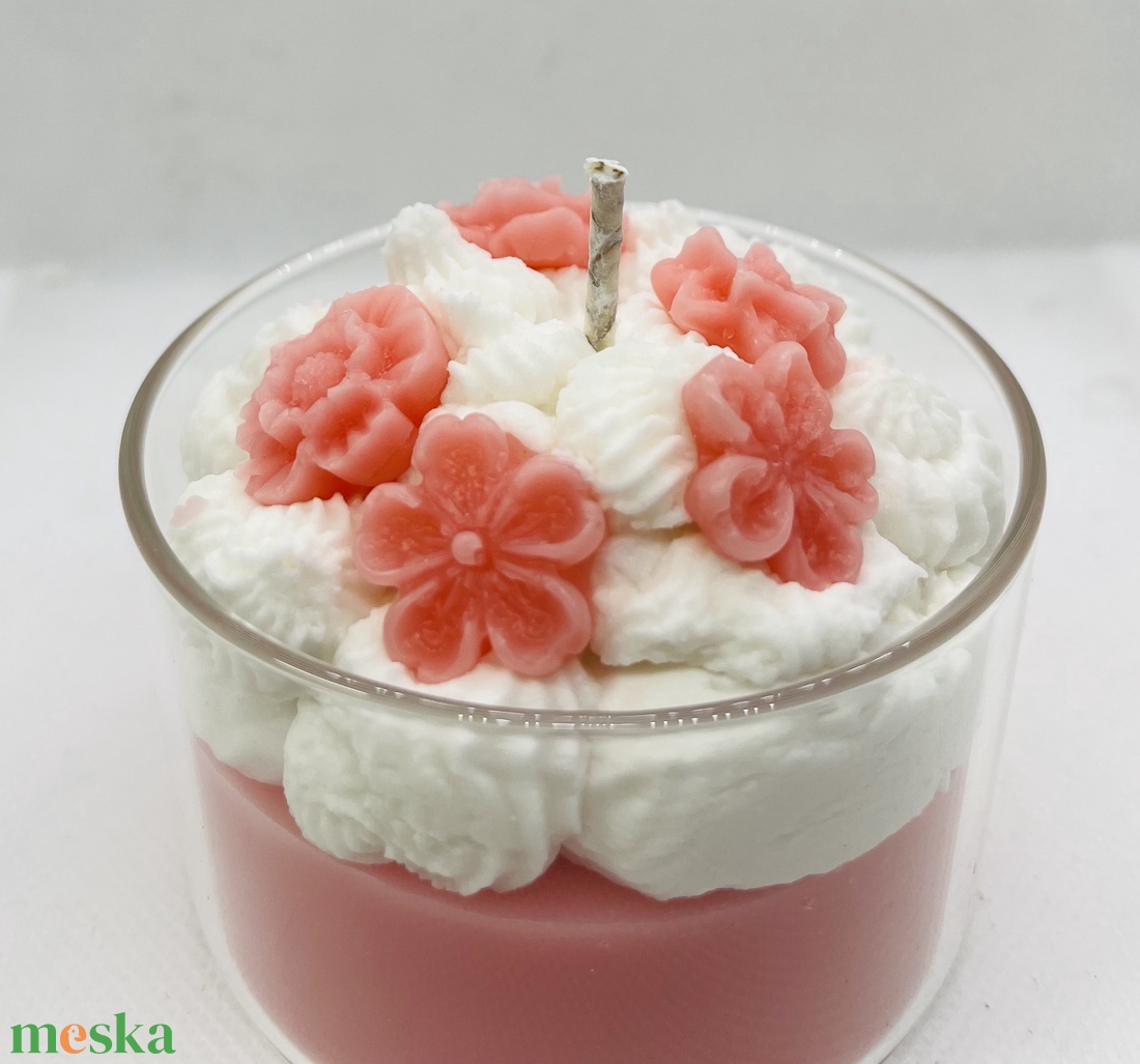 Virágos, habos d�szgyertya üveg pohárban  - otthon & életmód - gyertya, illat, aroma - gyertya - Meska.hu