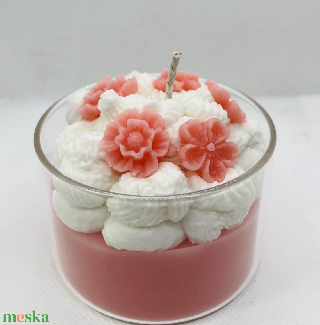 Virágos, habos d�szgyertya üveg pohárban  - otthon & életmód - gyertya, illat, aroma - gyertya - Meska.hu