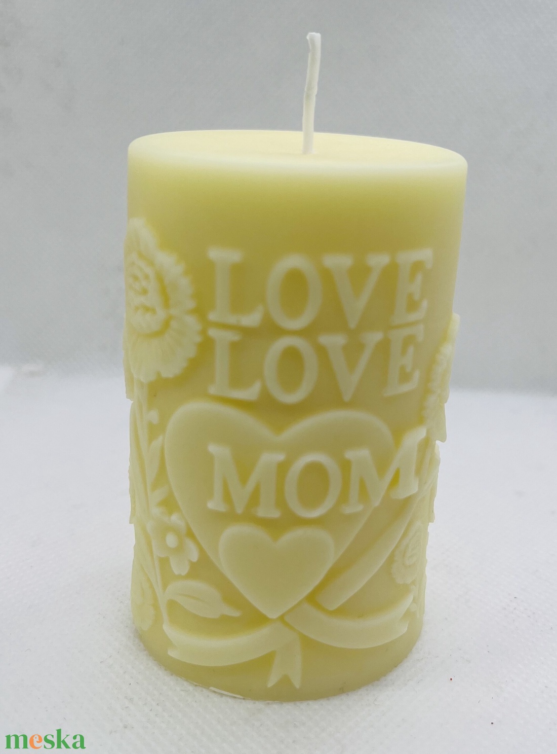 Anyák napi tömb gyertya � Love Mom felirattal - otthon & életmód - gyertya, illat, aroma - gyertya - Meska.hu