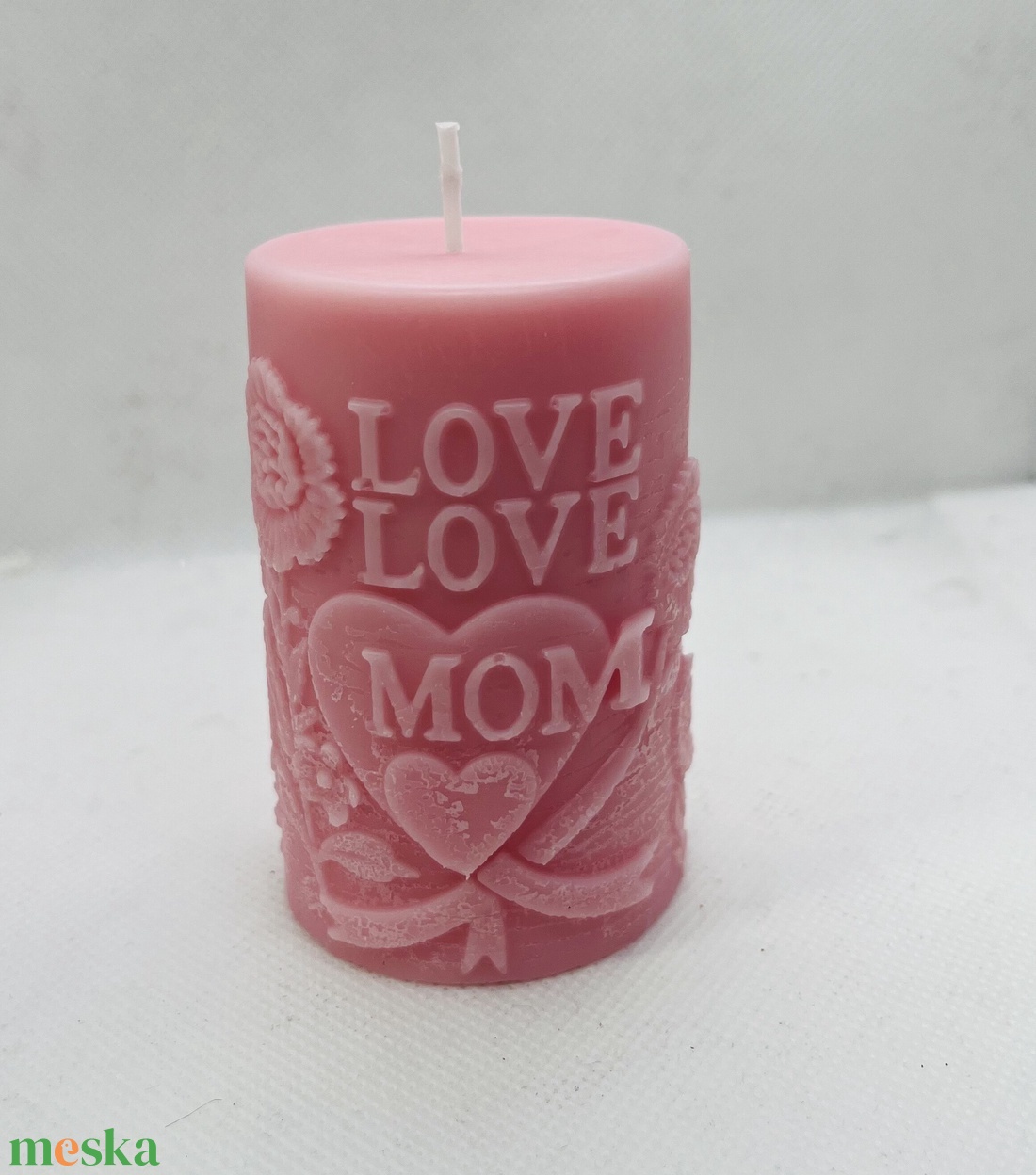 Anyák napi tömb gyertya � Love Mom felirattal - otthon & életmód - gyertya, illat, aroma - gyertya - Meska.hu