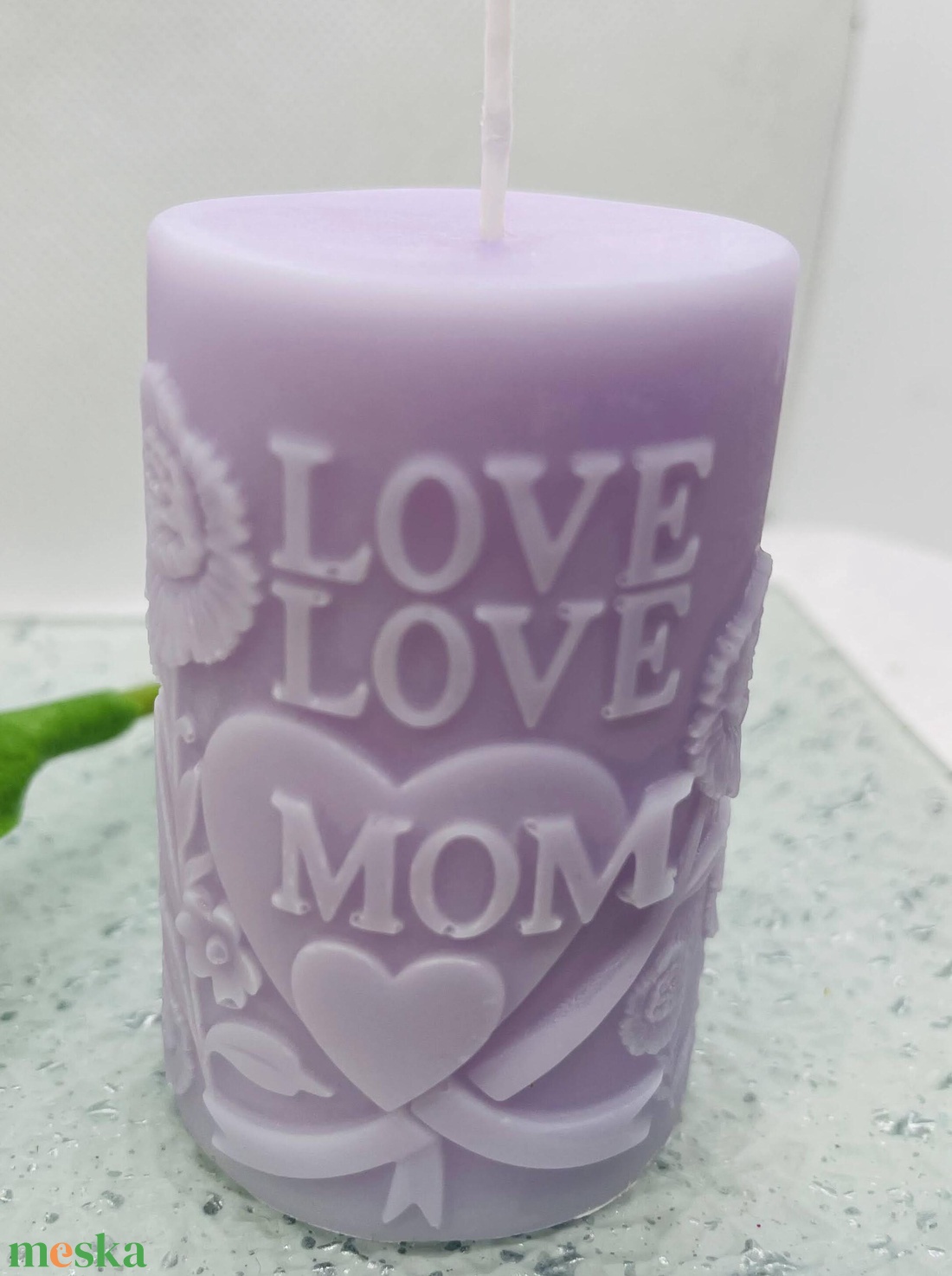 Anyák napi tömb gyertya � Love Mom felirattal -lila - otthon & életmód - gyertya, illat, aroma - gyertya - Meska.hu