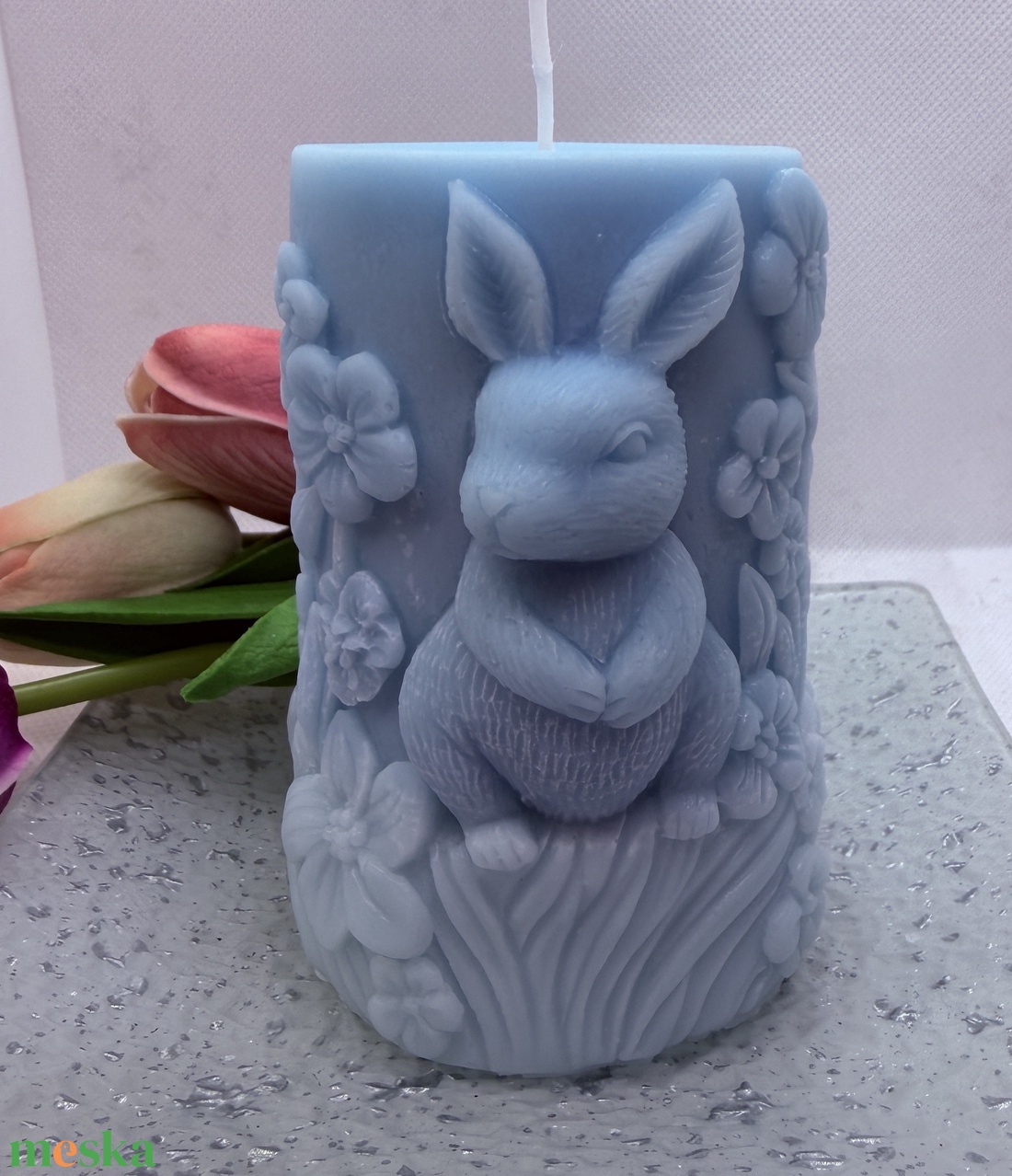 Nyuszis tömb gyertya- kék színátmenettel - otthon & életmód - gyertya, illat, aroma - gyertya - Meska.hu