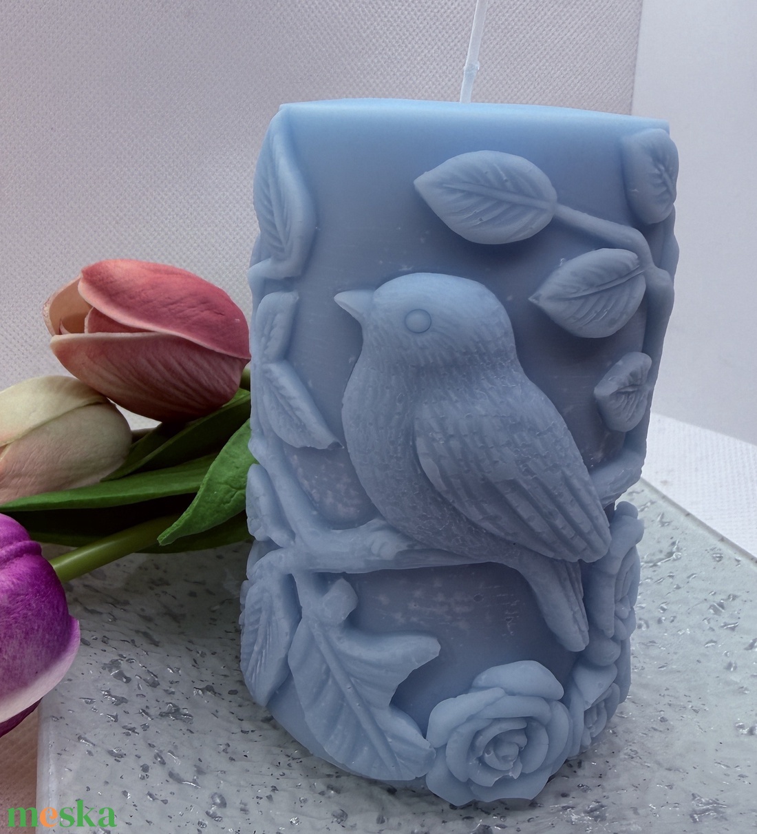 Madaras tömb gyertya- kék - otthon & életmód - gyertya, illat, aroma - gyertya - Meska.hu