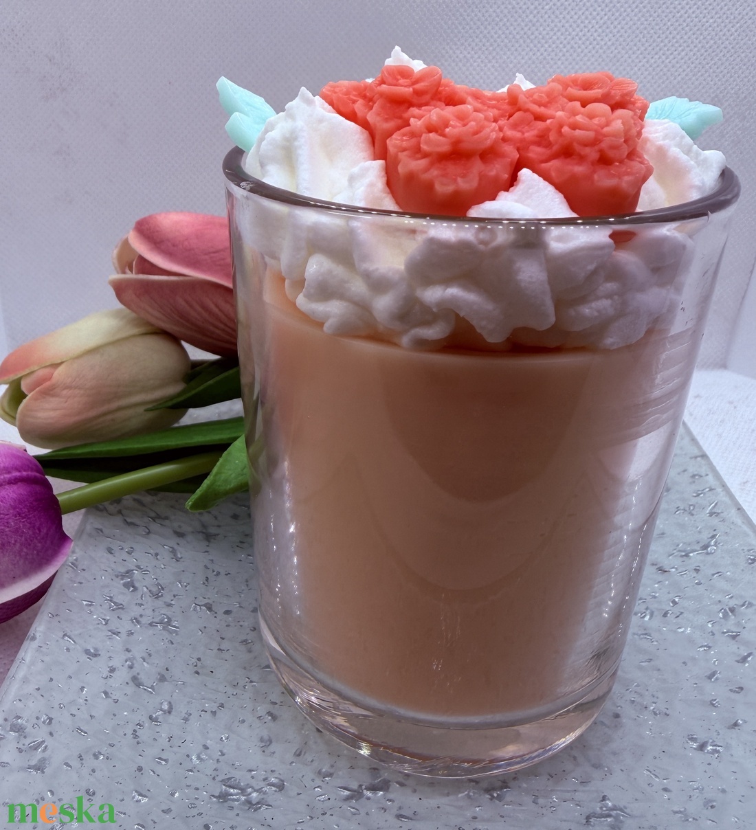 Pillangós üveges d�szgyertya, virággal és kis levelekkel - otthon & életmód - gyertya, illat, aroma - gyertya - Meska.hu