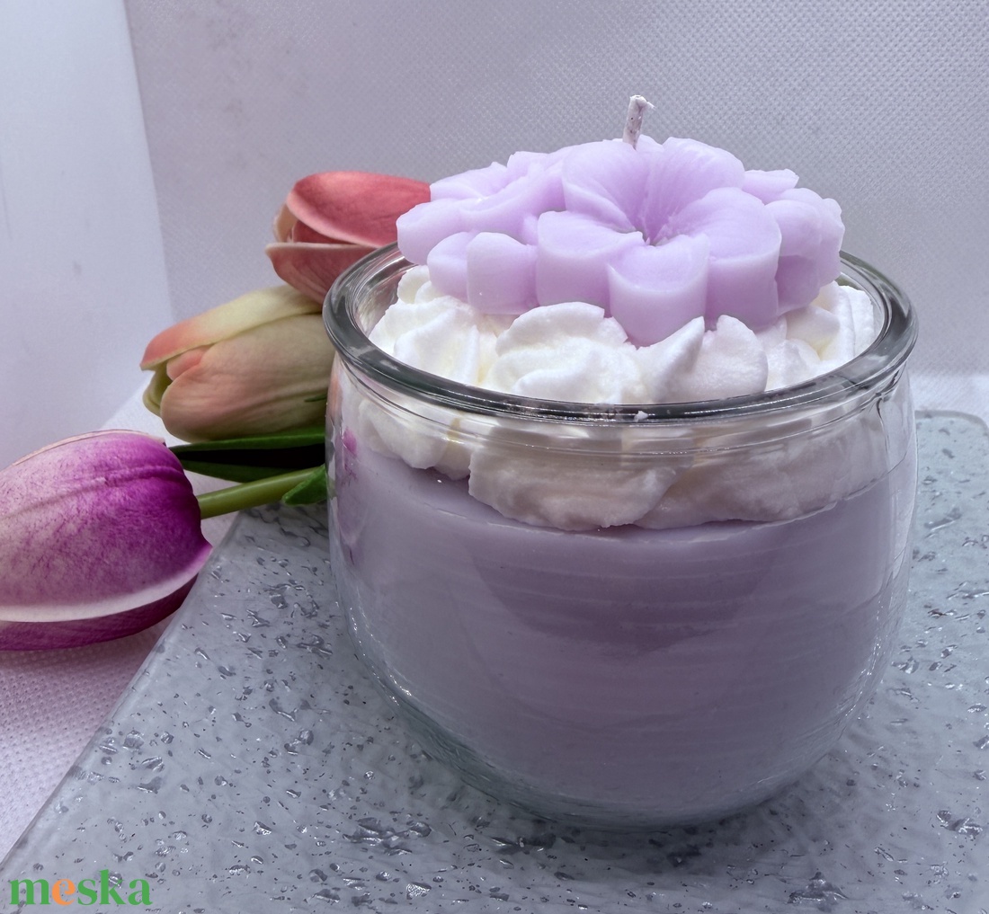 Habos virágos szójagyertya � romantikus, kézműves díszgyertya ajándékba - otthon & életmód - gyertya, illat, aroma - gyertya - Meska.hu