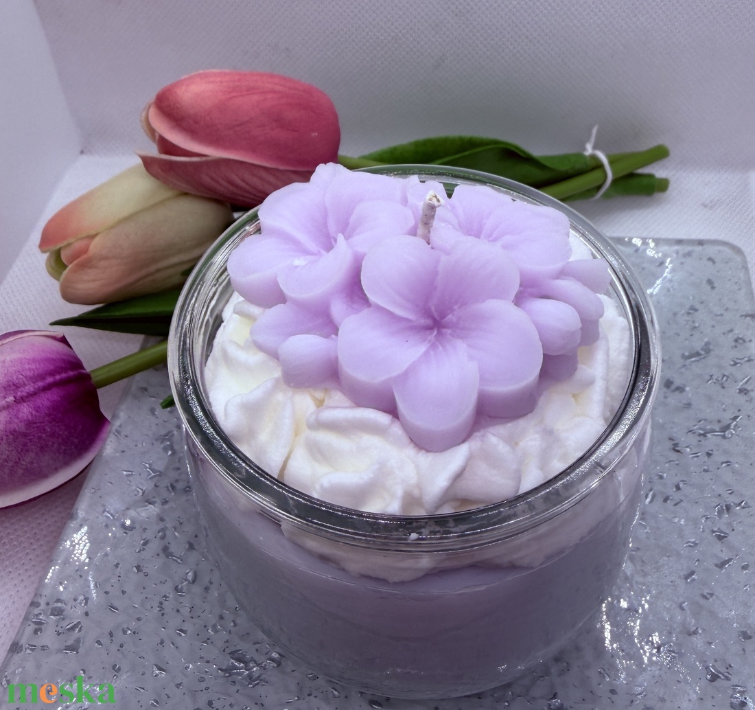 Habos virágos szójagyertya � romantikus, kézműves díszgyertya ajándékba - otthon & életmód - gyertya, illat, aroma - gyertya - Meska.hu