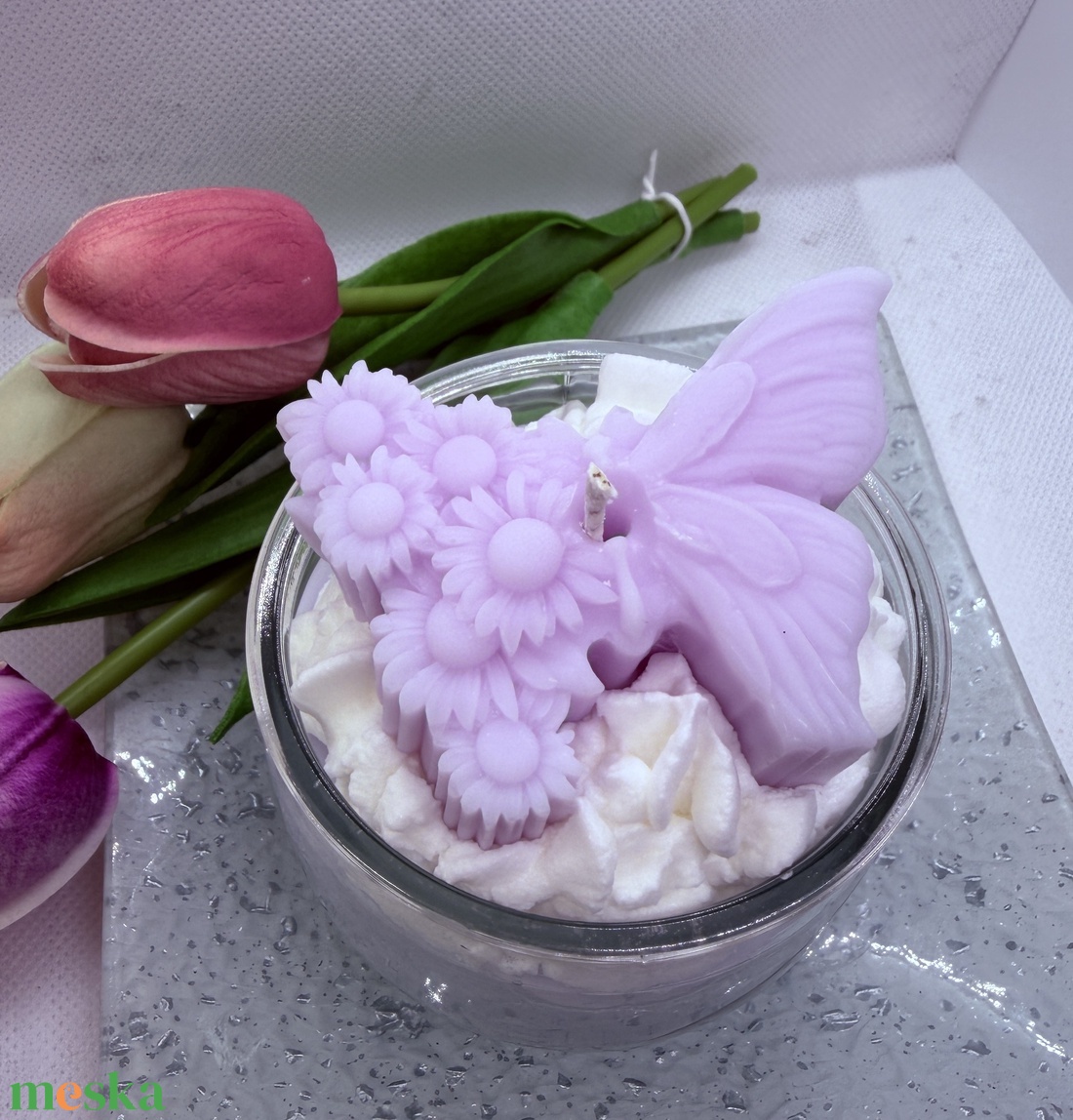 Habos virágos szójagyertya � romantikus, kézműves díszgyertya ajándékba - otthon & életmód - gyertya, illat, aroma - gyertya - Meska.hu