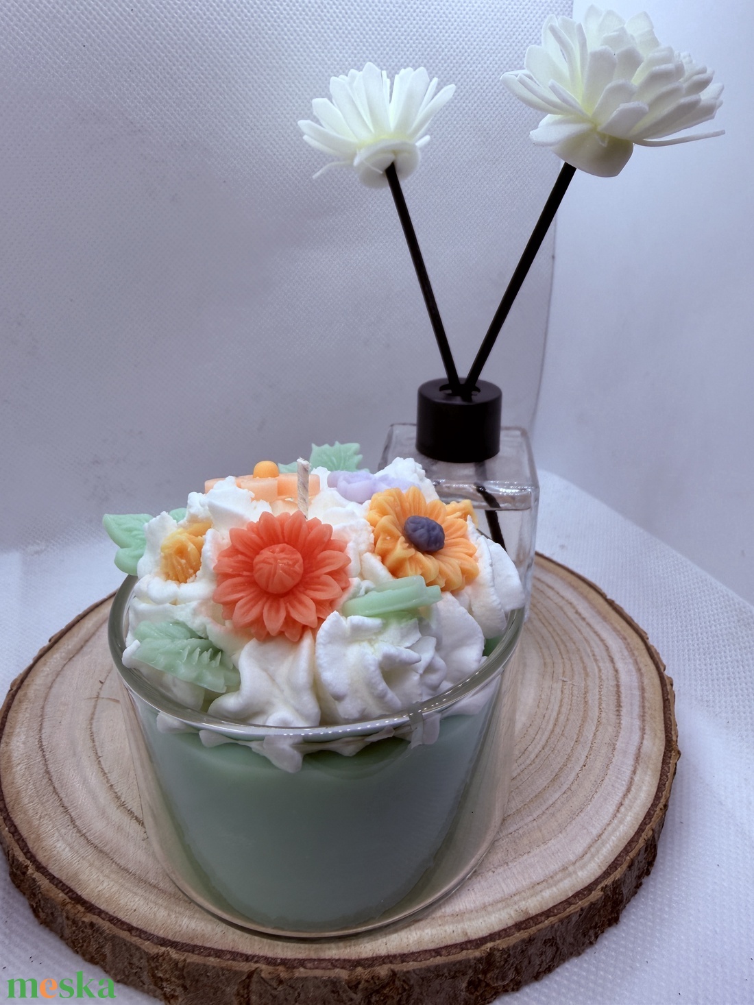 Apró virágos üveges d�szgyertya - zöld alappal - otthon & életmód - gyertya, illat, aroma - gyertya - Meska.hu