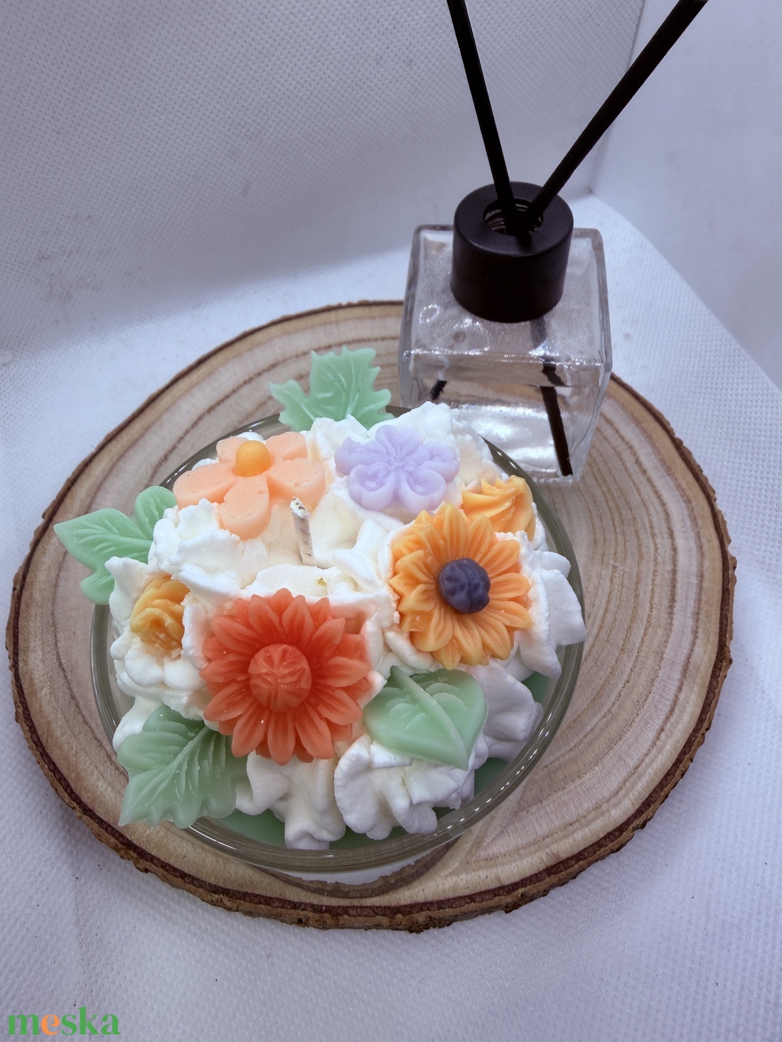 Apró virágos üveges d�szgyertya - zöld alappal - otthon & életmód - gyertya, illat, aroma - gyertya - Meska.hu