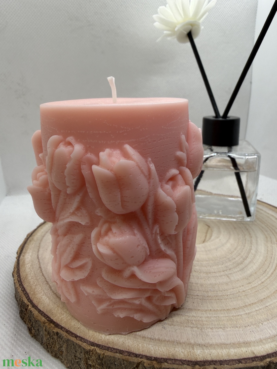 Kézműves tulipánmintás díszgyertya � púderrózsaszín romantika - otthon & életmód - gyertya, illat, aroma - gyertya - Meska.hu