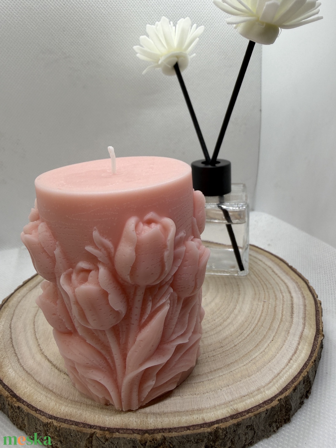 Kézműves tulipánmintás díszgyertya � púderrózsaszín romantika - otthon & életmód - gyertya, illat, aroma - gyertya - Meska.hu