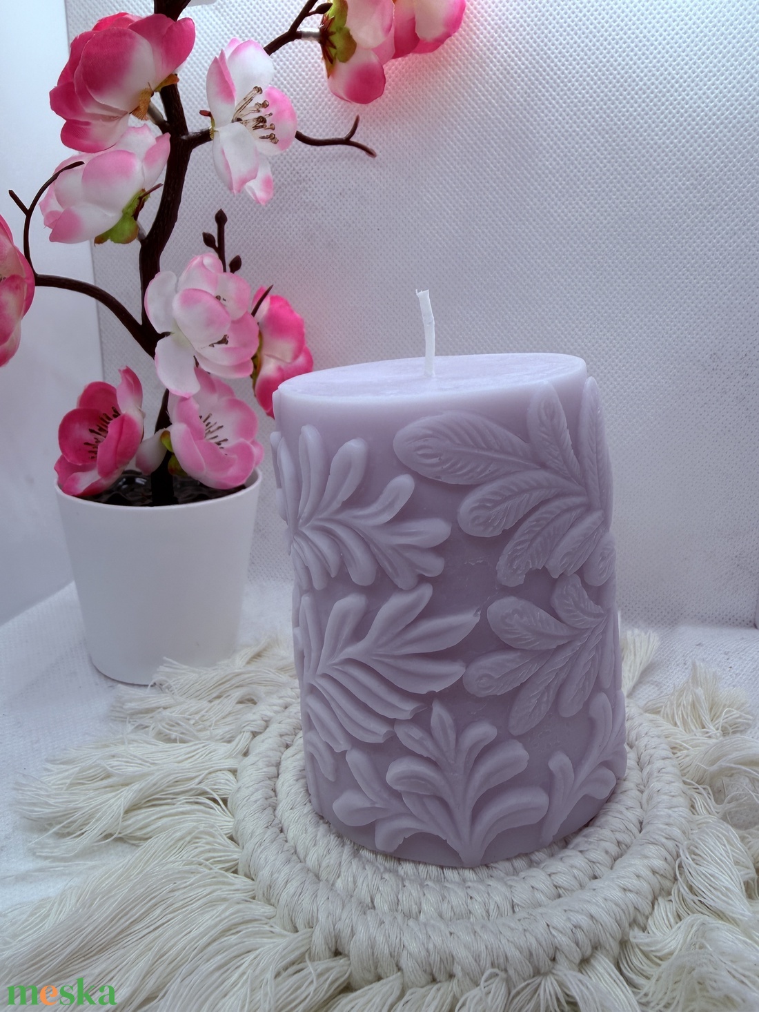 Kézműves pávás díszgyertya � elegáns, pasztell lila különlegesség - otthon & életmód - gyertya, illat, aroma - gyertya - Meska.hu