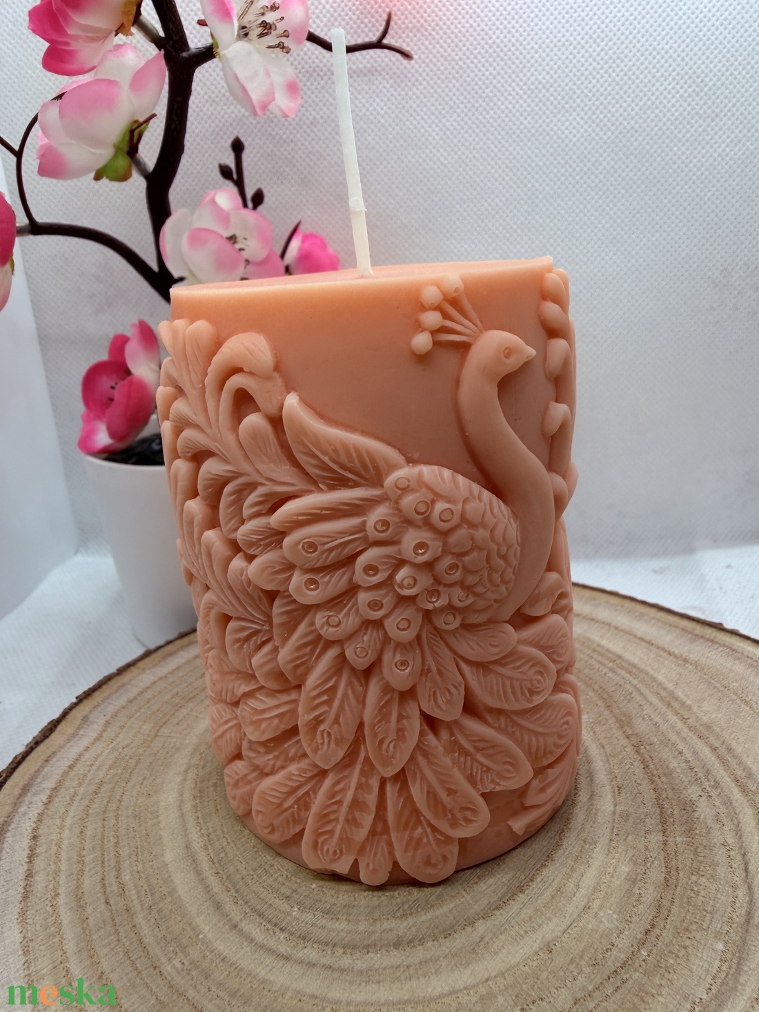 Kézműves pávás díszgyertya - otthon & életmód - gyertya, illat, aroma - gyertya - Meska.hu