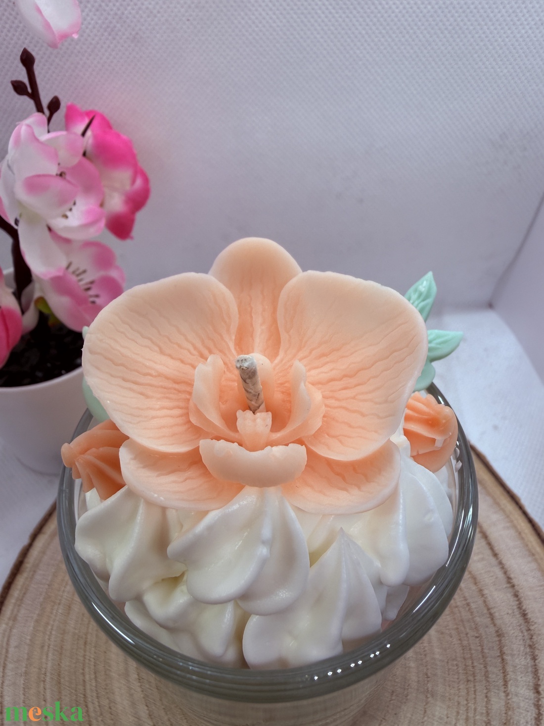 Habos orchide�s szójagyertya � barackvirág árnyalatú, kézműves üveges gyertya - otthon & életmód - gyertya, illat, aroma - gyertya - Meska.hu