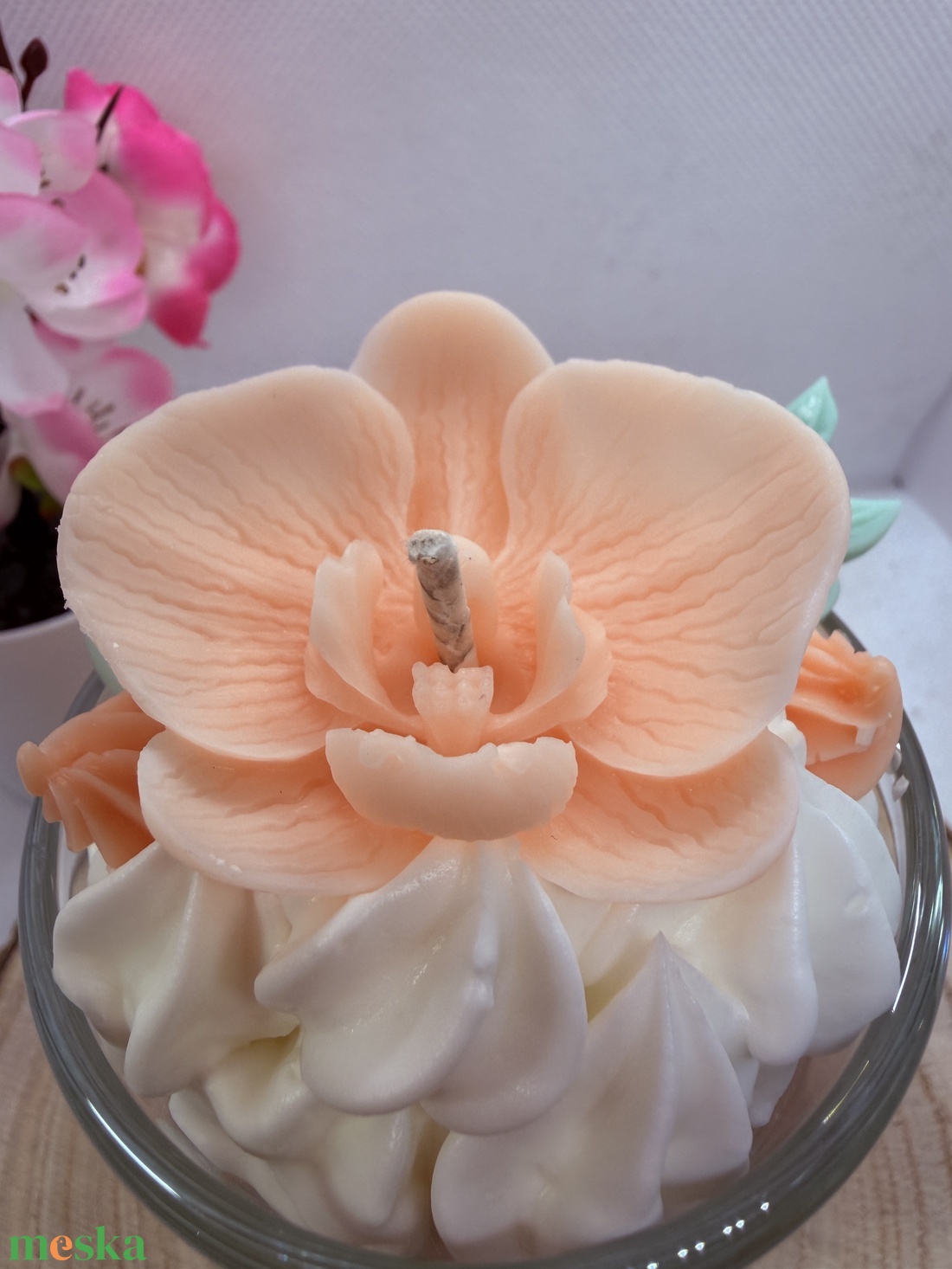 Habos orchide�s szójagyertya � barackvirág árnyalatú, kézműves üveges gyertya - otthon & életmód - gyertya, illat, aroma - gyertya - Meska.hu