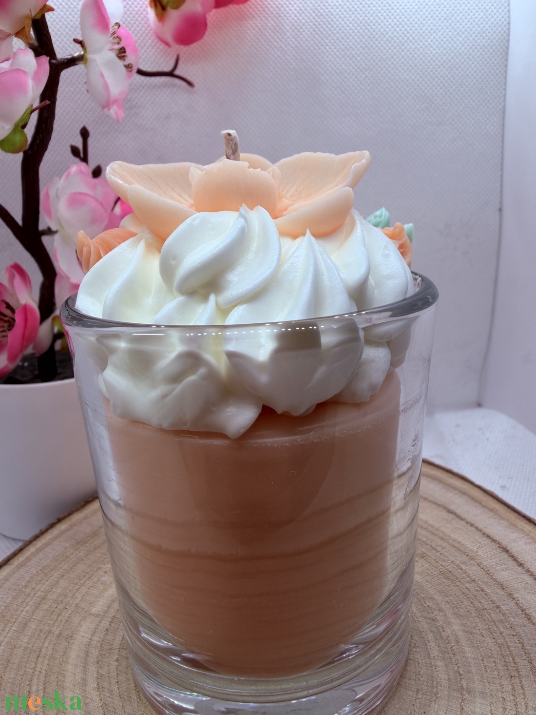 Habos orchide�s szójagyertya � barackvirág árnyalatú, kézműves üveges gyertya - otthon & életmód - gyertya, illat, aroma - gyertya - Meska.hu