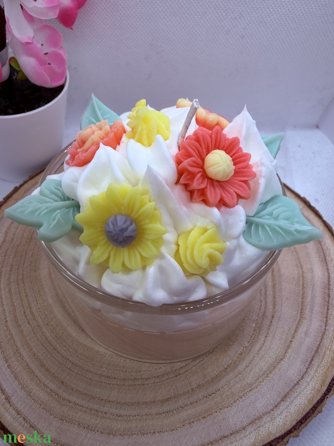 Apró virágos üveges d�szgyertya - barackvirág színben  - otthon & életmód - gyertya, illat, aroma - gyertya - Meska.hu