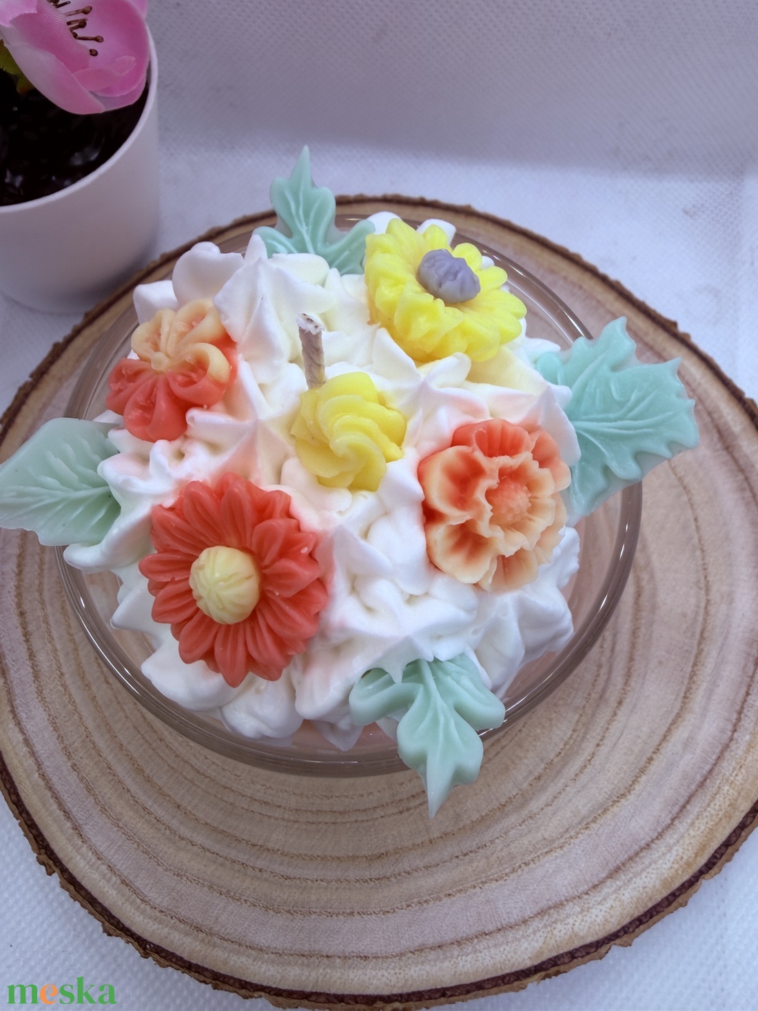 Apró virágos üveges d�szgyertya - barackvirág színben  - otthon & életmód - gyertya, illat, aroma - gyertya - Meska.hu