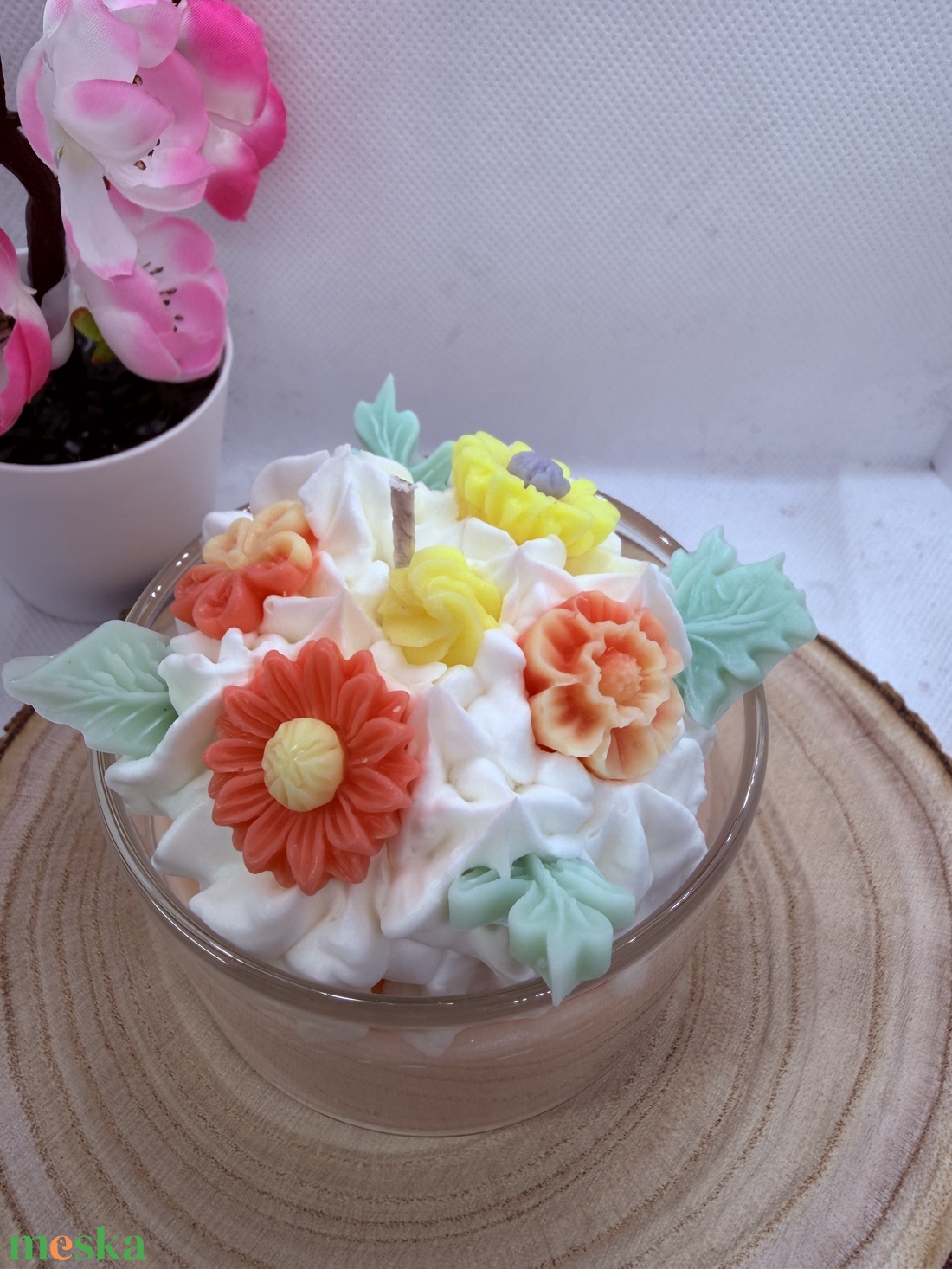 Apró virágos üveges d�szgyertya - barackvirág színben  - otthon & életmód - gyertya, illat, aroma - gyertya - Meska.hu