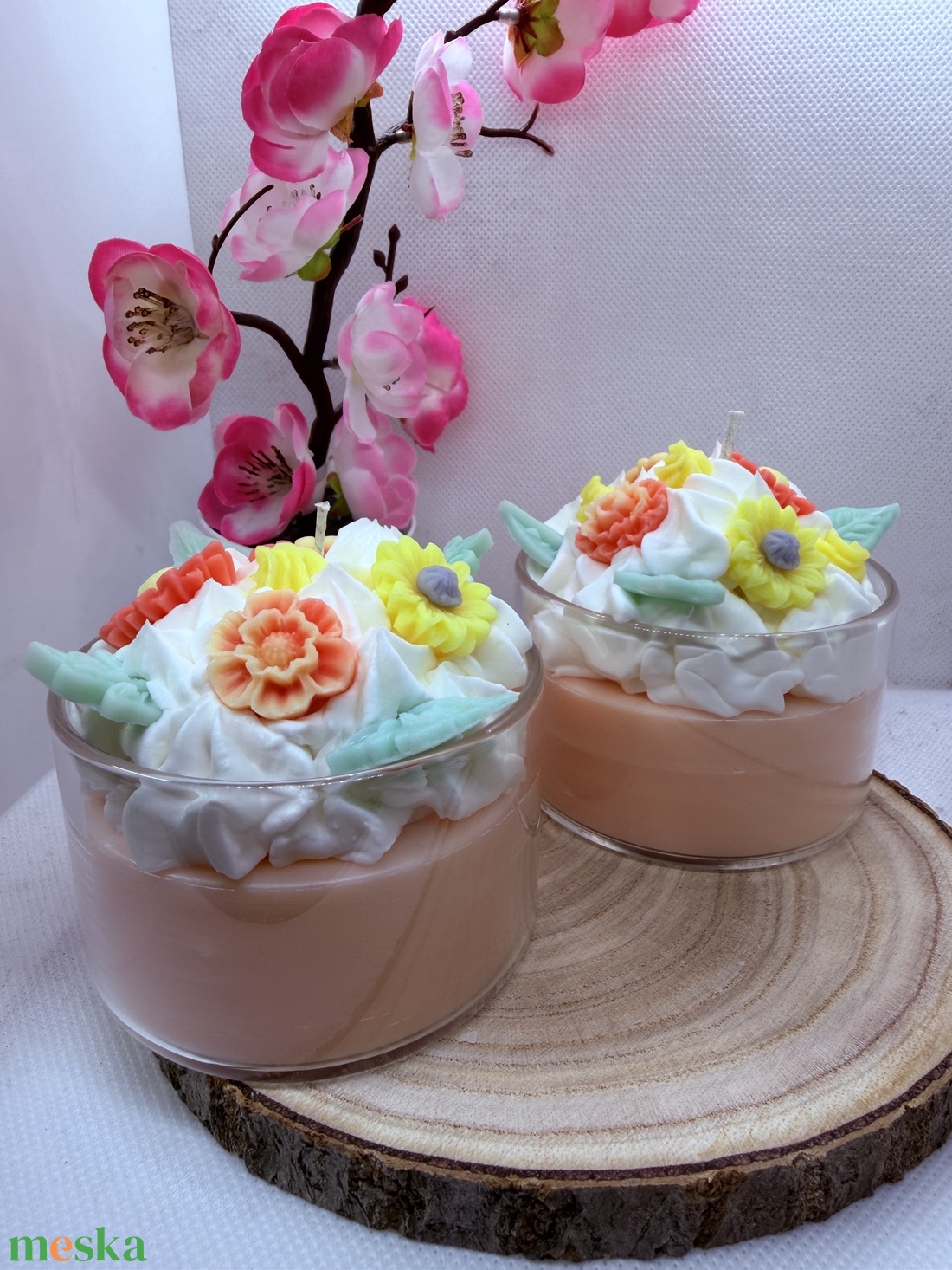 Apró virágos üveges d�szgyertya - barackvirág színben  - otthon & életmód - gyertya, illat, aroma - gyertya - Meska.hu