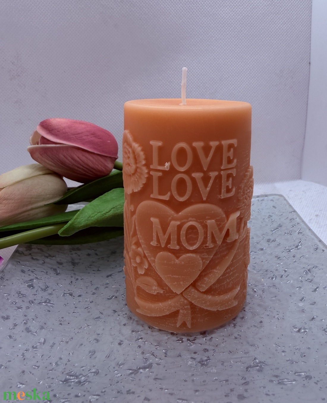 Anyák napi tömb gyertya � Love Mom felirattal -lila - otthon & életmód - gyertya, illat, aroma - gyertya - Meska.hu