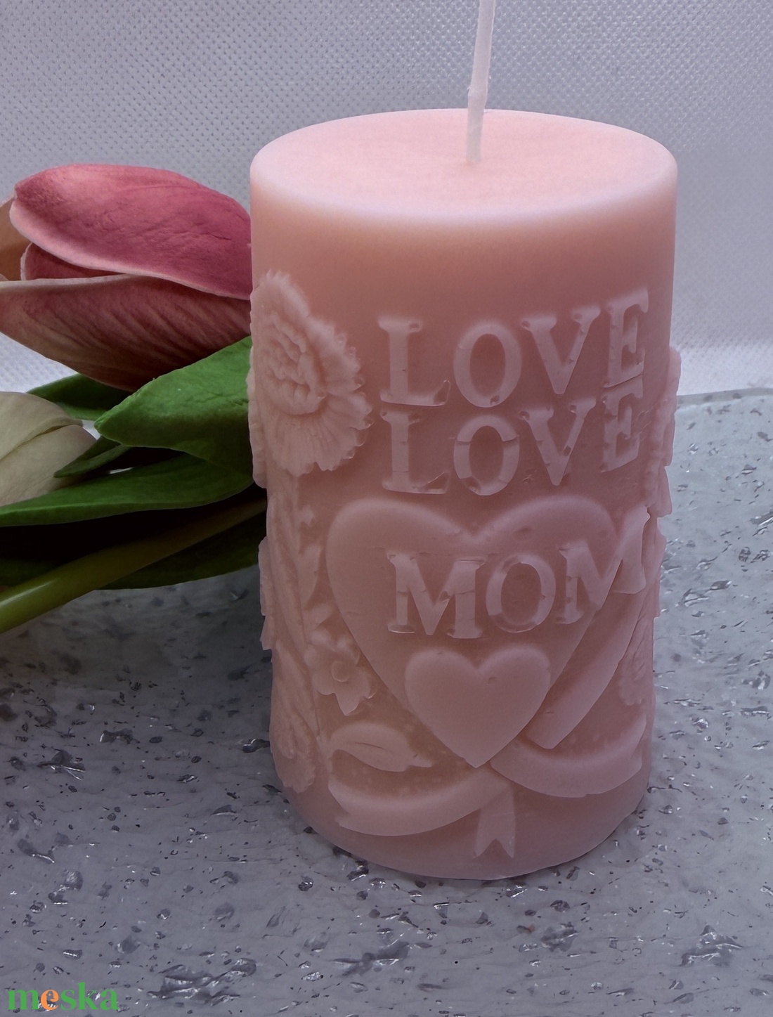 Anyák napi tömb gyertya � Love Mom felirattal -lila - otthon & életmód - gyertya, illat, aroma - gyertya - Meska.hu