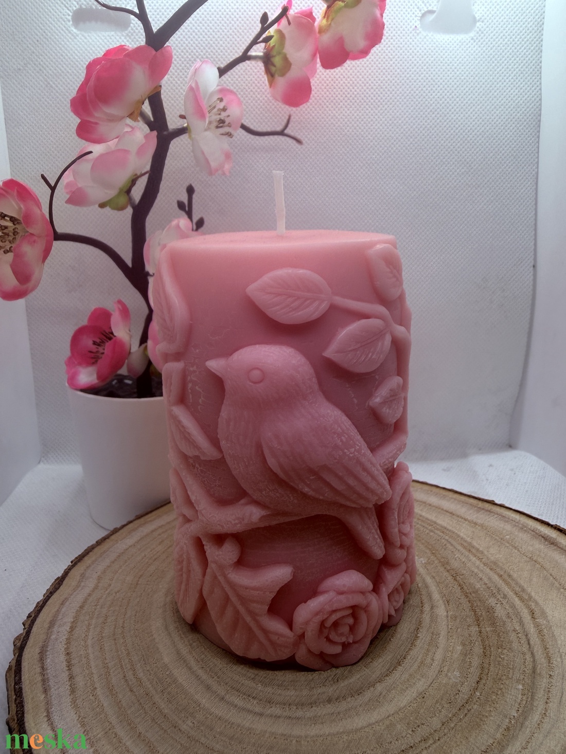 Madaras tömb gyertya- rózsaszín  - otthon & életmód - gyertya, illat, aroma - gyertya - Meska.hu