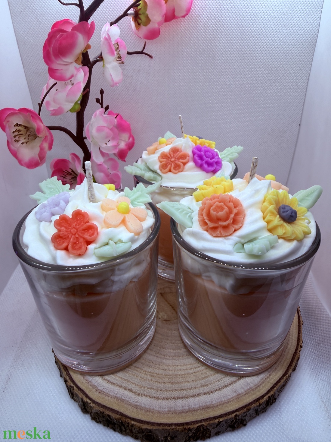 Apró virágos üveges d�szgyertya - barackvirág színben  - otthon & életmód - gyertya, illat, aroma - gyertya - Meska.hu