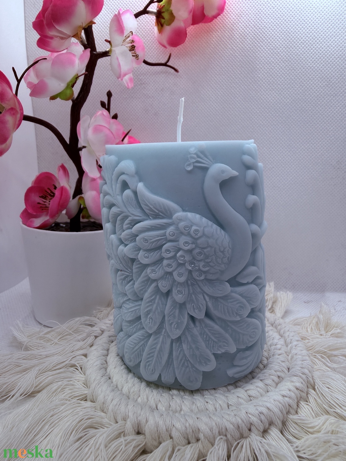 Kézműves pávás díszgyertya � kék különlegesség - otthon & életmód - gyertya, illat, aroma - gyertya - Meska.hu