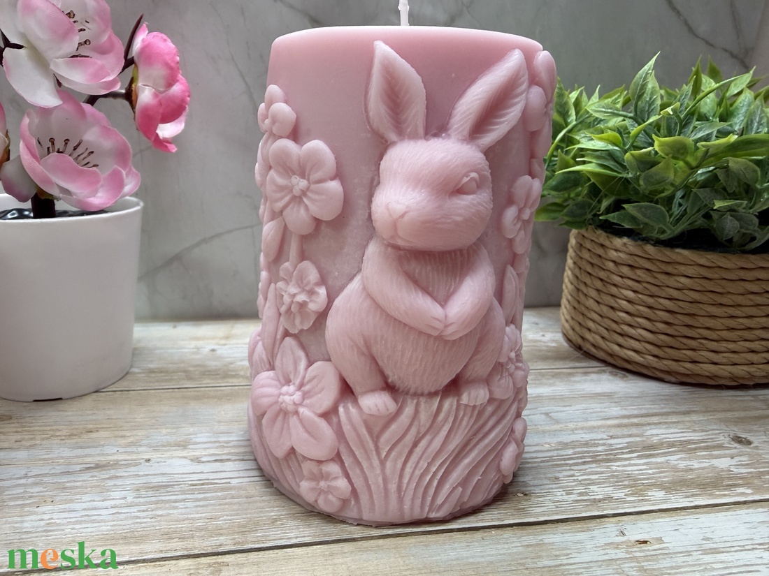 Nyuszis tömb gyertya- pasztell rózsaszín  - otthon & életmód - gyertya, illat, aroma - gyertya - Meska.hu