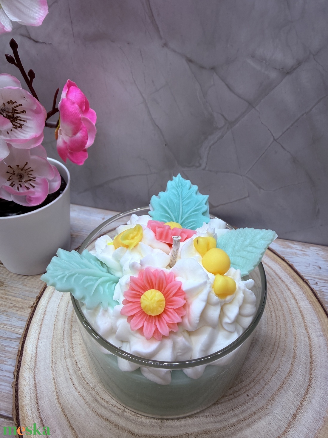 Apró virágos üveges d�szgyertya - zöld színben - otthon & életmód - gyertya, illat, aroma - gyertya - Meska.hu