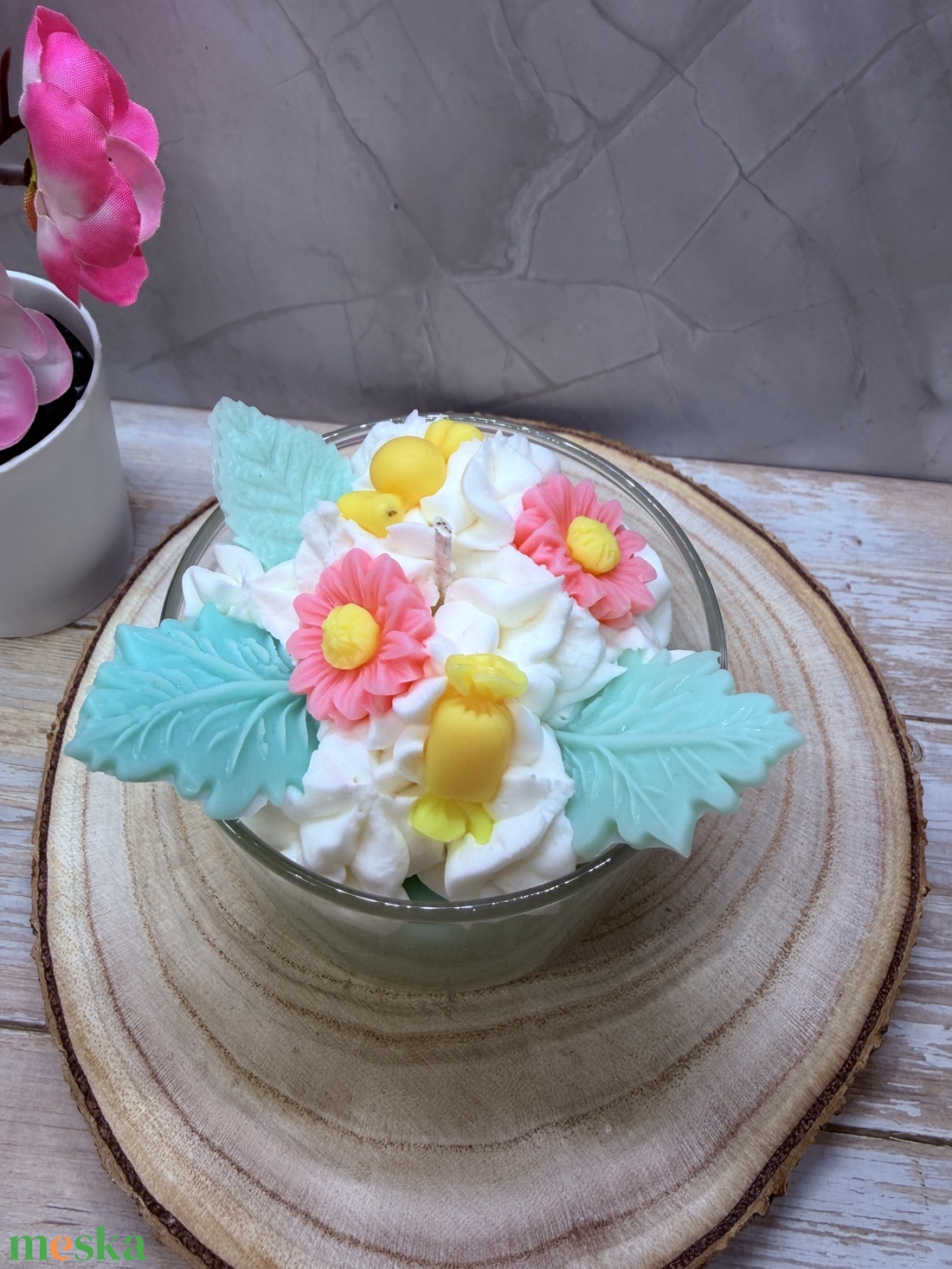 Apró virágos üveges d�szgyertya - zöld színben - otthon & életmód - gyertya, illat, aroma - gyertya - Meska.hu