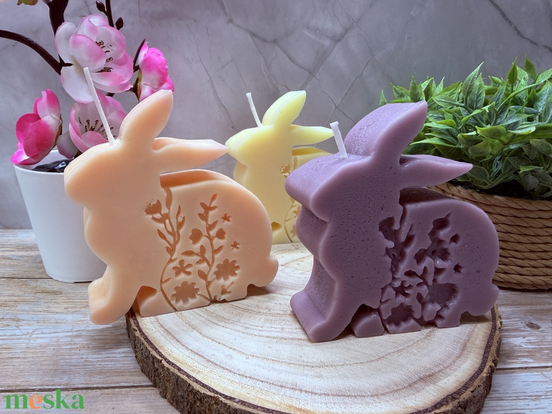 Tavaszi nyuszi gyertya � virágmintás húsvéti dekoráció - otthon & életmód - gyertya, illat, aroma - gyertya - Meska.hu