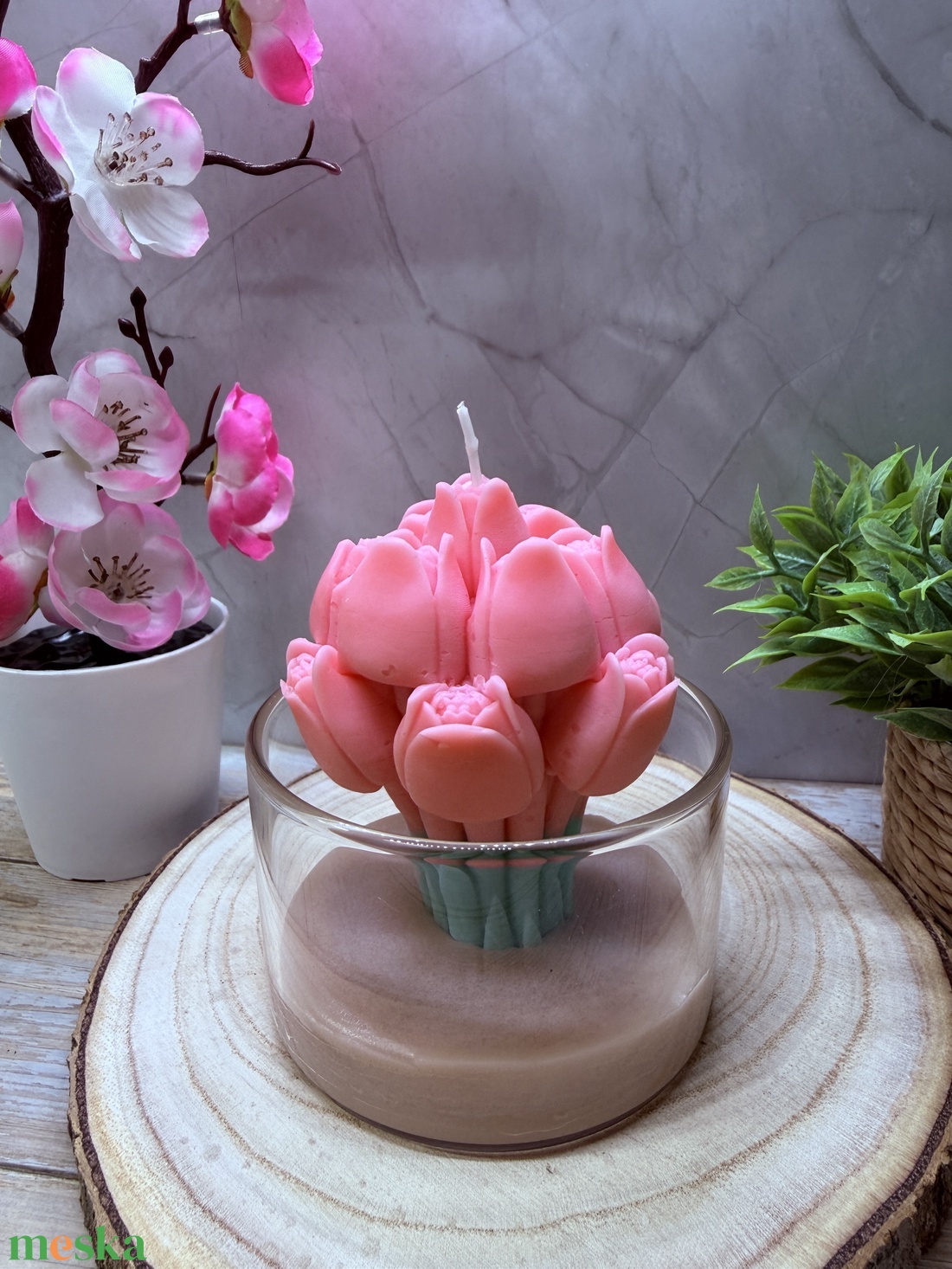 Tulipán csokor gyertya üvegben � tavaszi virágos dekoráció - otthon & életmód - gyertya, illat, aroma - gyertya - Meska.hu