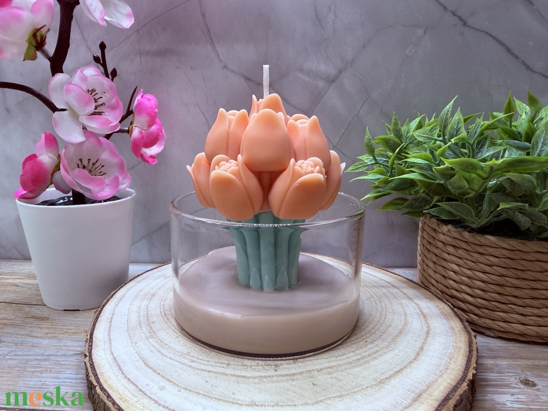 Tulipán csokor gyertya üvegben � tavaszi virágos dekoráció - otthon & életmód - gyertya, illat, aroma - gyertya - Meska.hu