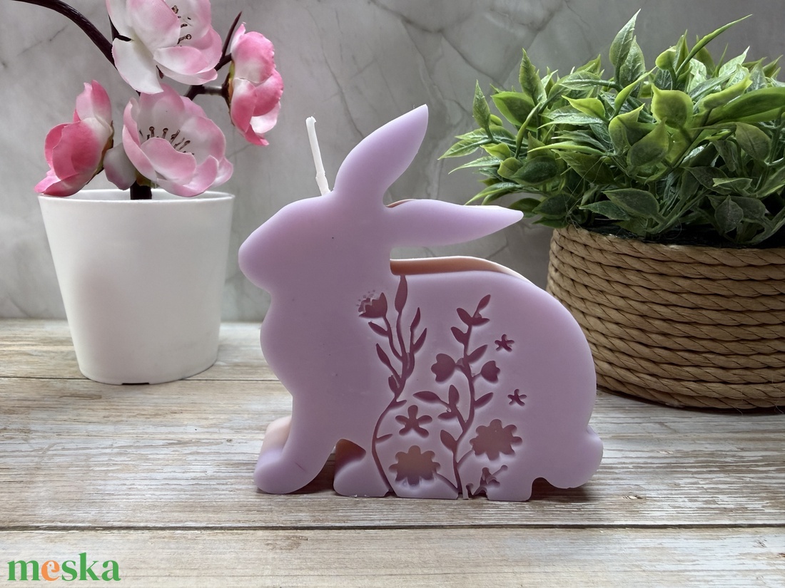 Tavaszi nyuszi gyertya � virágmintás húsvéti dekoráció - otthon & életmód - gyertya, illat, aroma - gyertya - Meska.hu