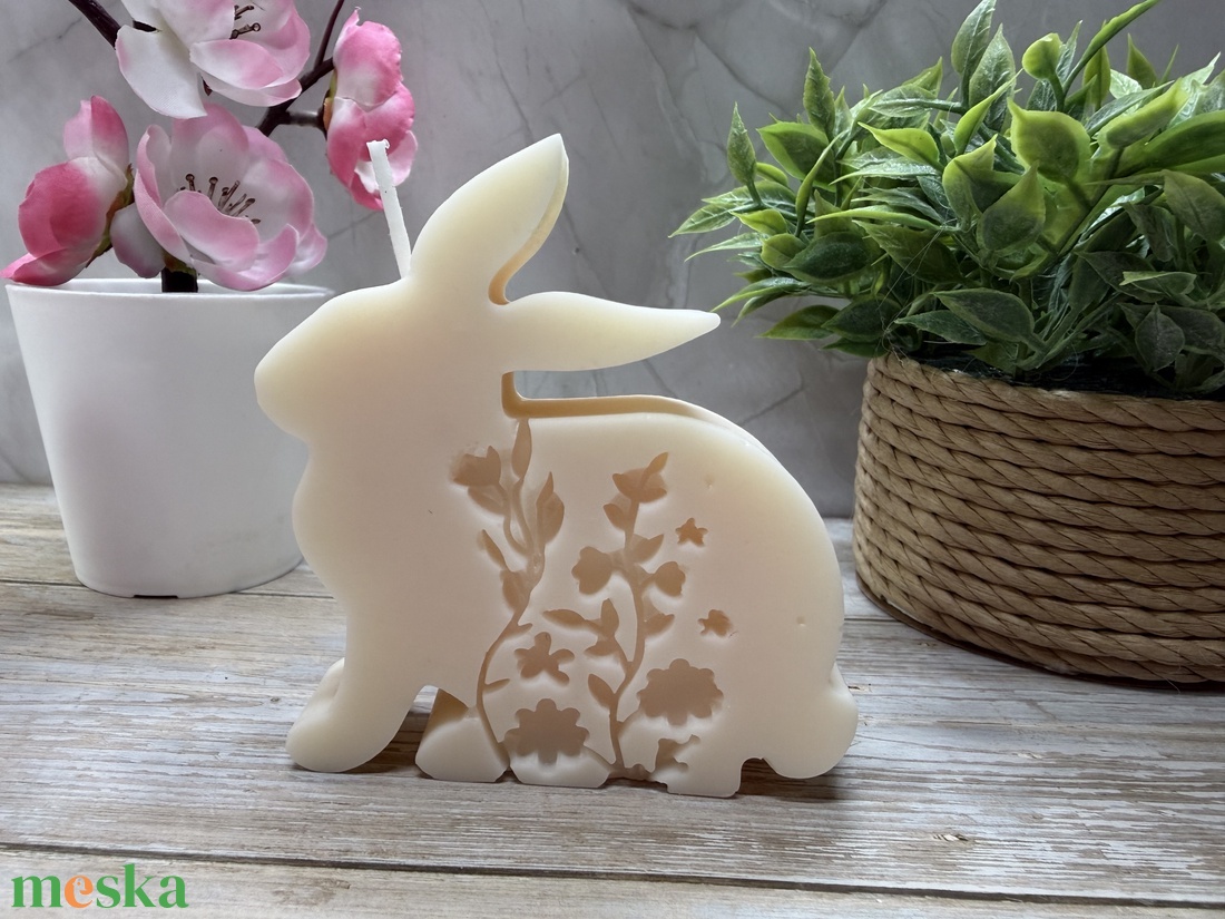 Tavaszi nyuszi gyertya � virágmintás húsvéti dekoráció - otthon & életmód - gyertya, illat, aroma - gyertya - Meska.hu