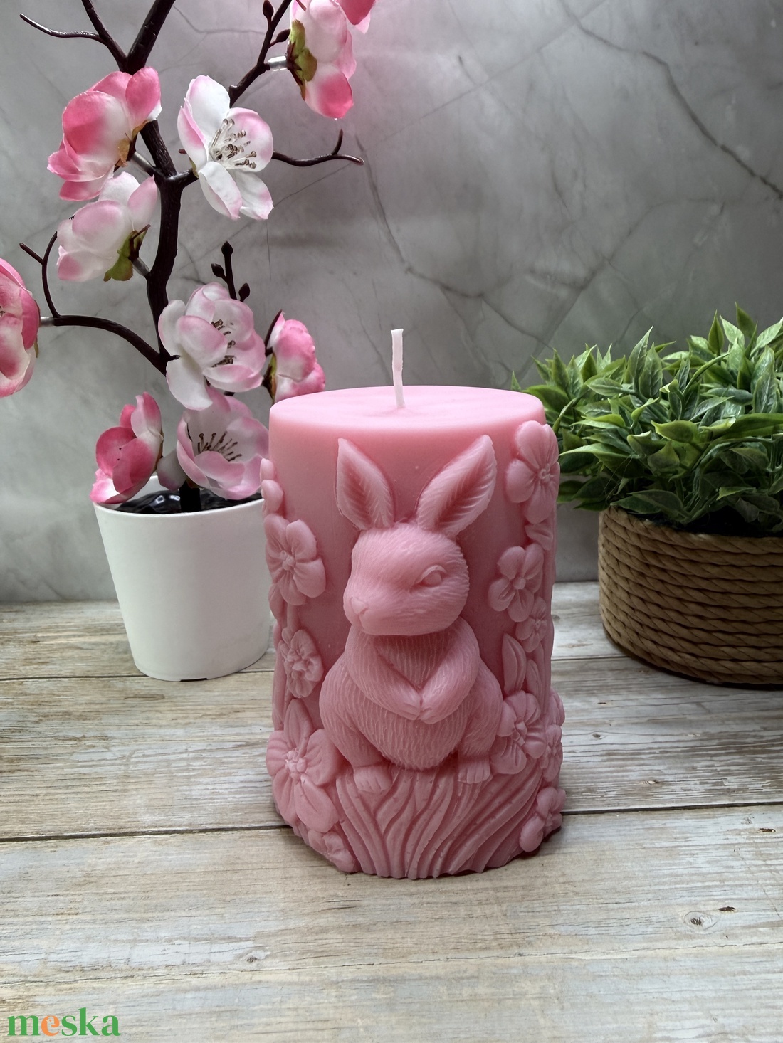 Nyuszis tömb gyertya- rózsaszín  - otthon & életmód - gyertya, illat, aroma - gyertya - Meska.hu