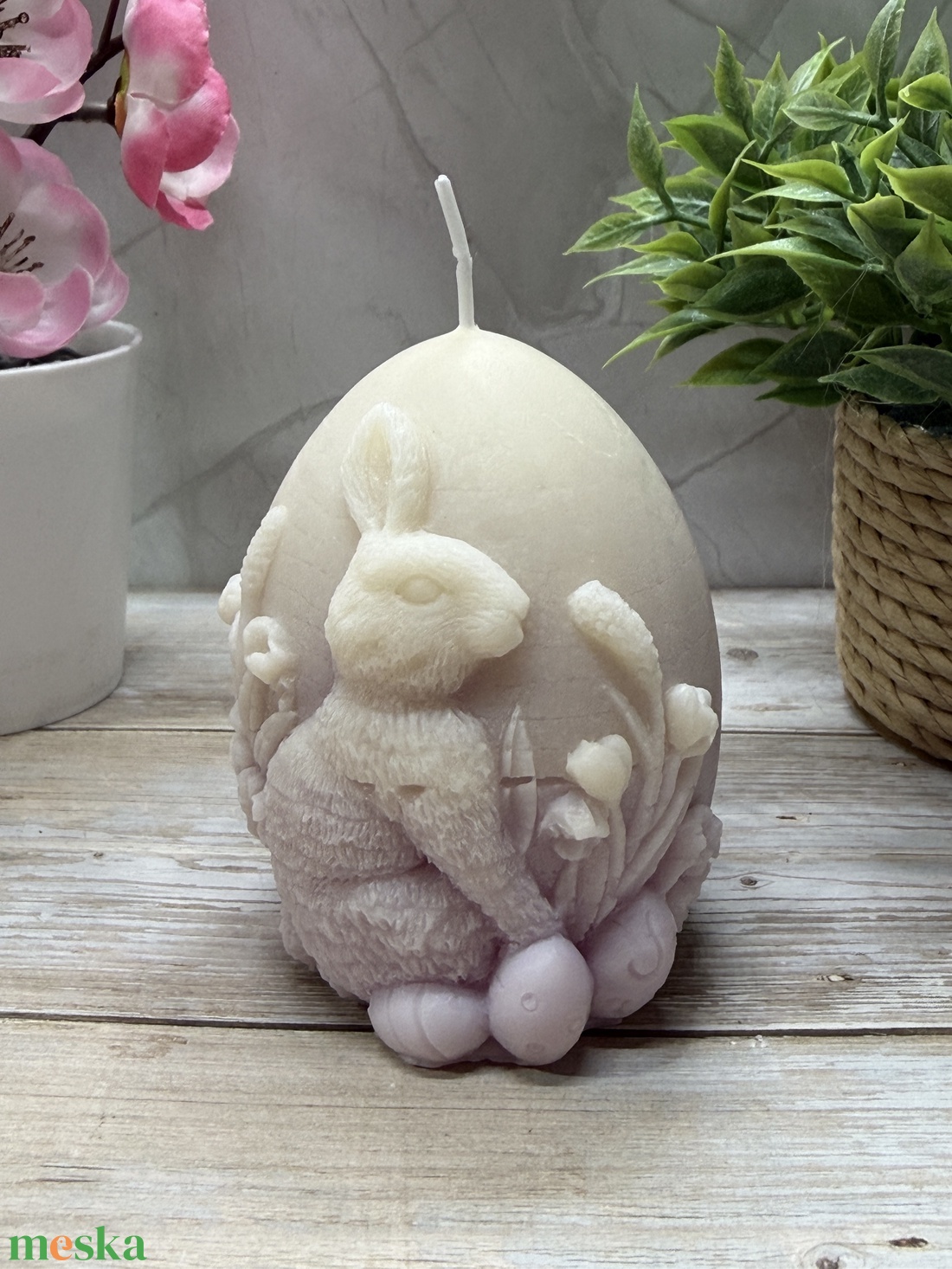 Nyuszi tojás gyertya - pasztell lila színben  - otthon & életmód - gyertya, illat, aroma - gyertya - Meska.hu